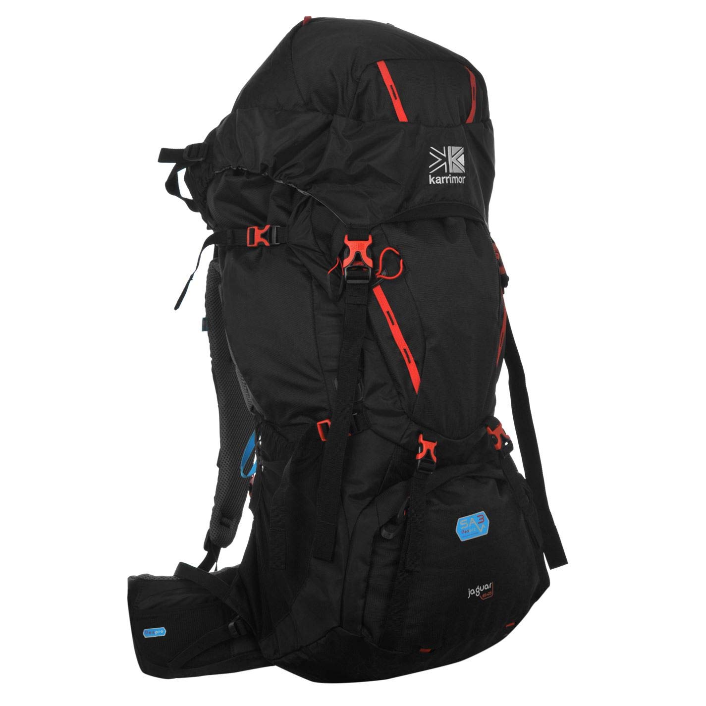 Karrimor Jaguar 65L Rucksack - Waterproof Hiking Backpack for Men & Women, Lightweight Outdoor Camping Gear, Perfect for Trekking, Travel & Adventure (Black)