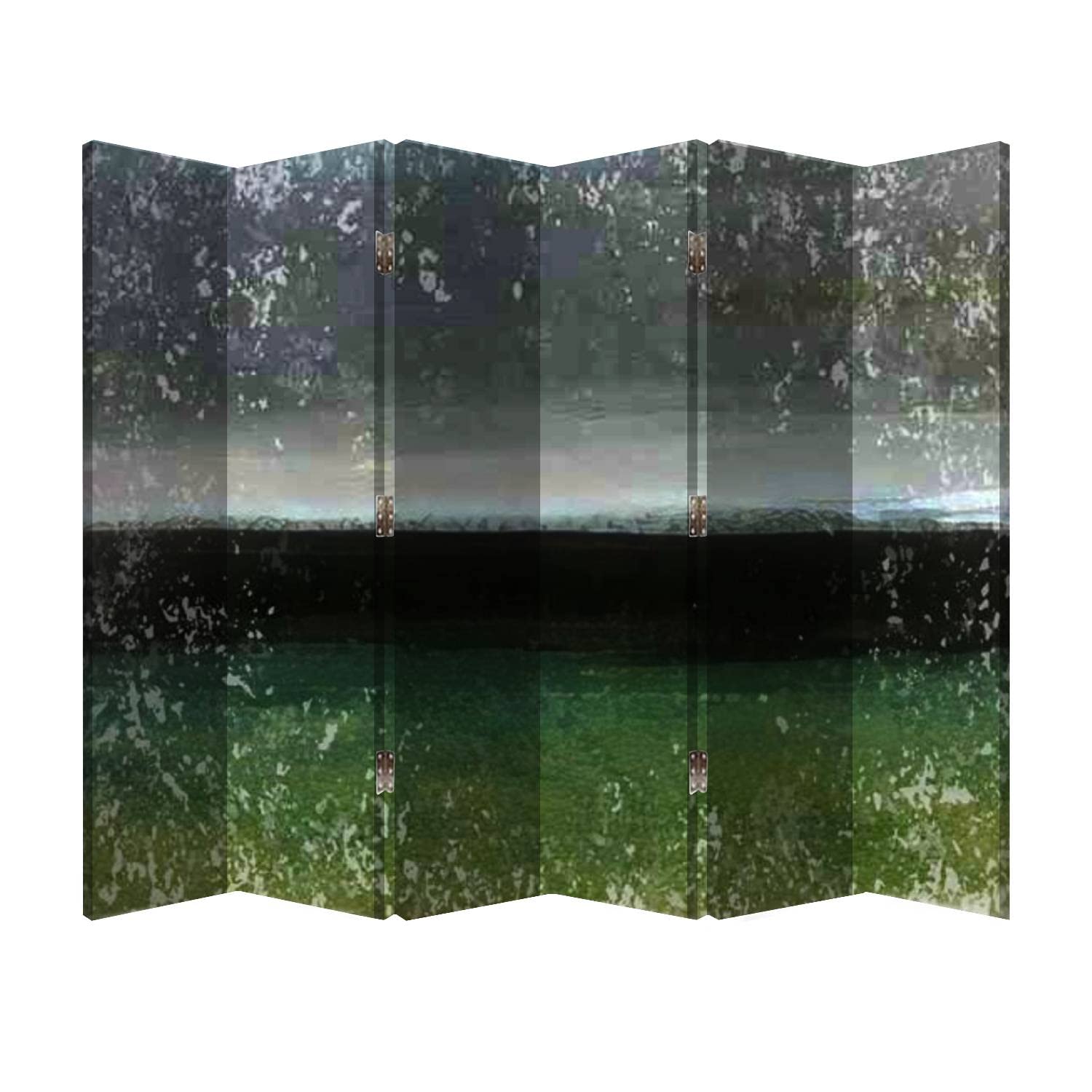 Modern Minimalist 6-Panel Wooden Folding Room Divider Screen - Landscape Canvas Privacy Partition for Office, Home & Events - Versatile Space Separator for Living Rooms, Bedrooms and Workspaces