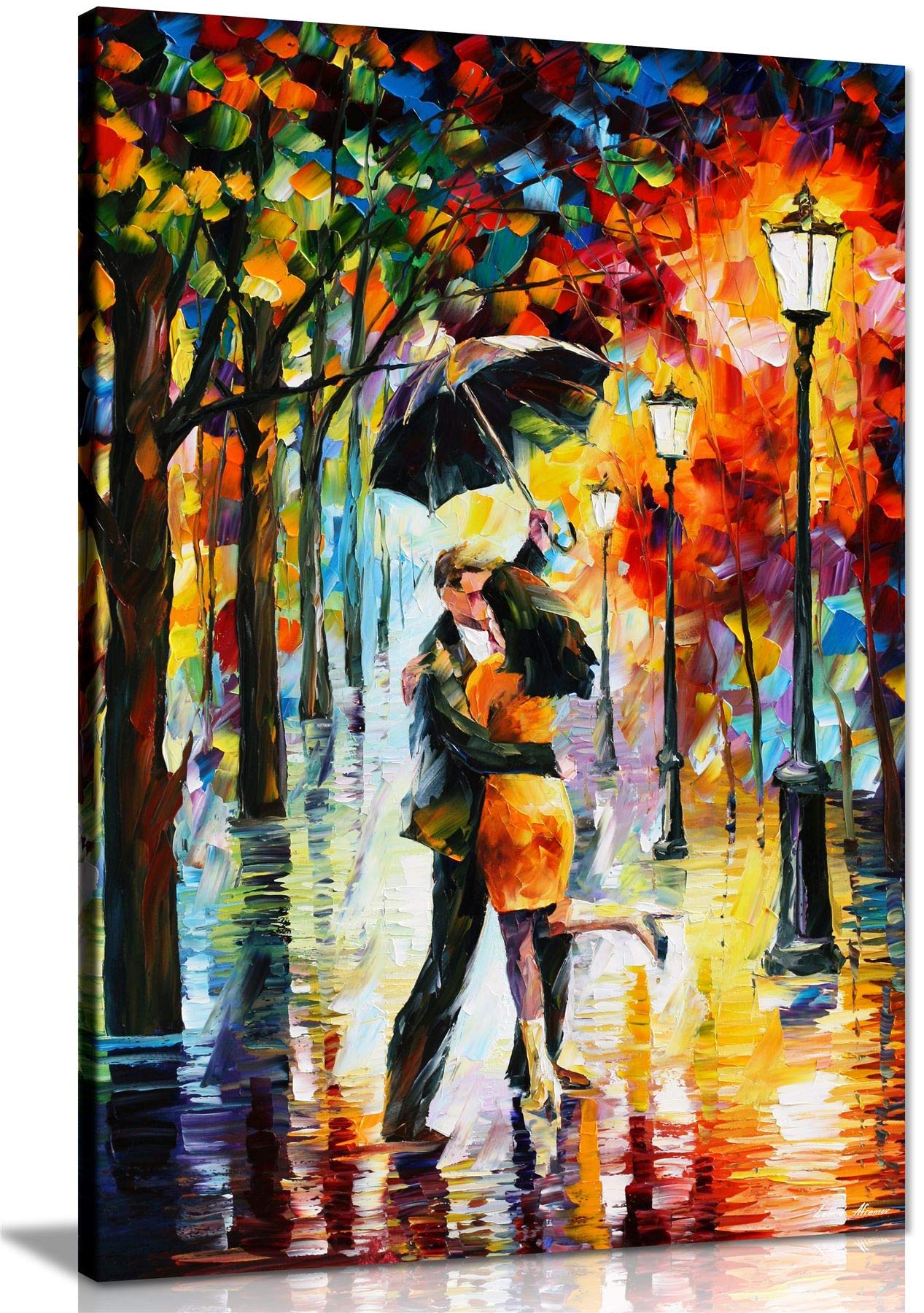 Leonid Afremov 'Dance Under The Rain' Canvas Wall Art Print - 36x24 Inches Hand-Painted Oil Painting Reproduction - Vibrant Home Decor for Living Room, Bedroom & Office