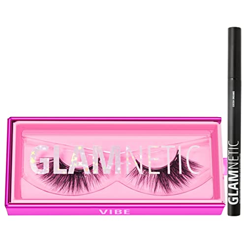 Glamnetic Vibe Magnetic Eyelashes with Cocoa Dreams Felt Tip Eyeliner | Reusable Faux Mink Lashes & Waterproof Brown Eyeliner Pen - 60 Wears | Perfect for Date Night, Weddings & Special Occasions