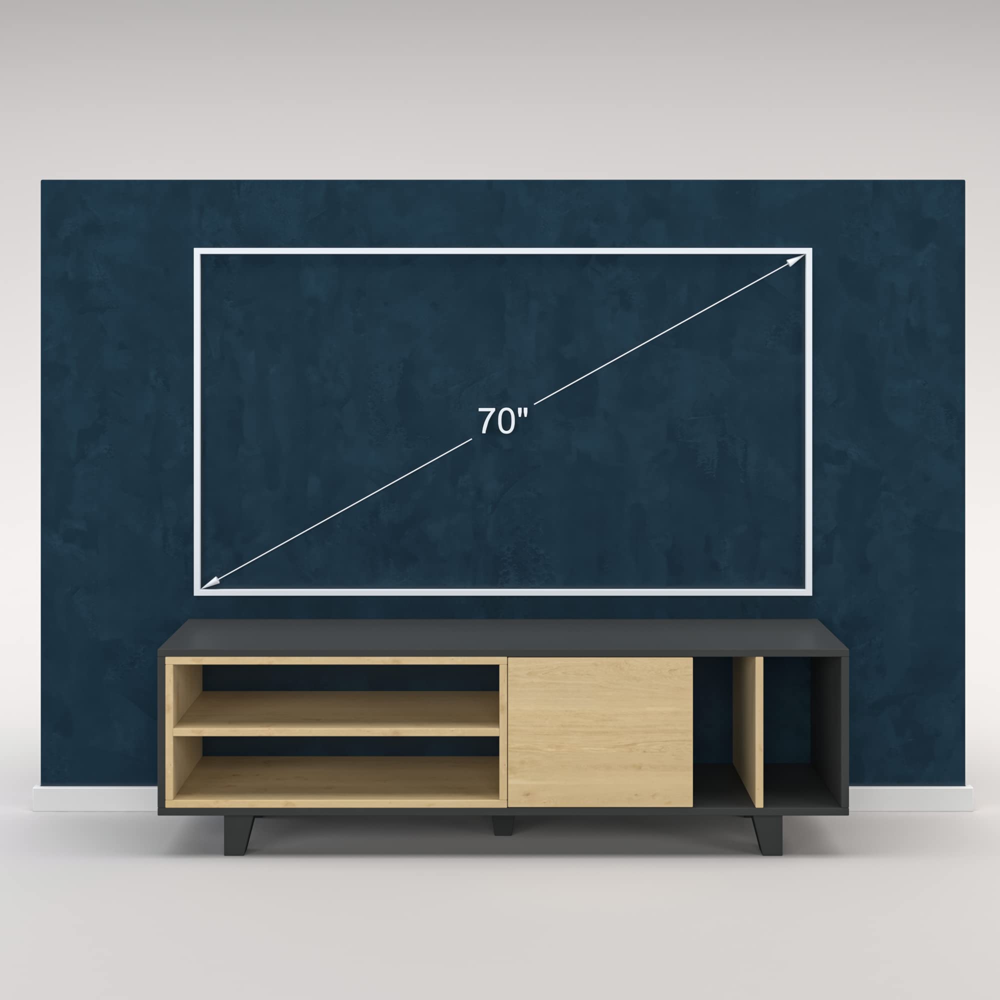Modern Anthracite & Oak TV Stand with Storage - 18.5