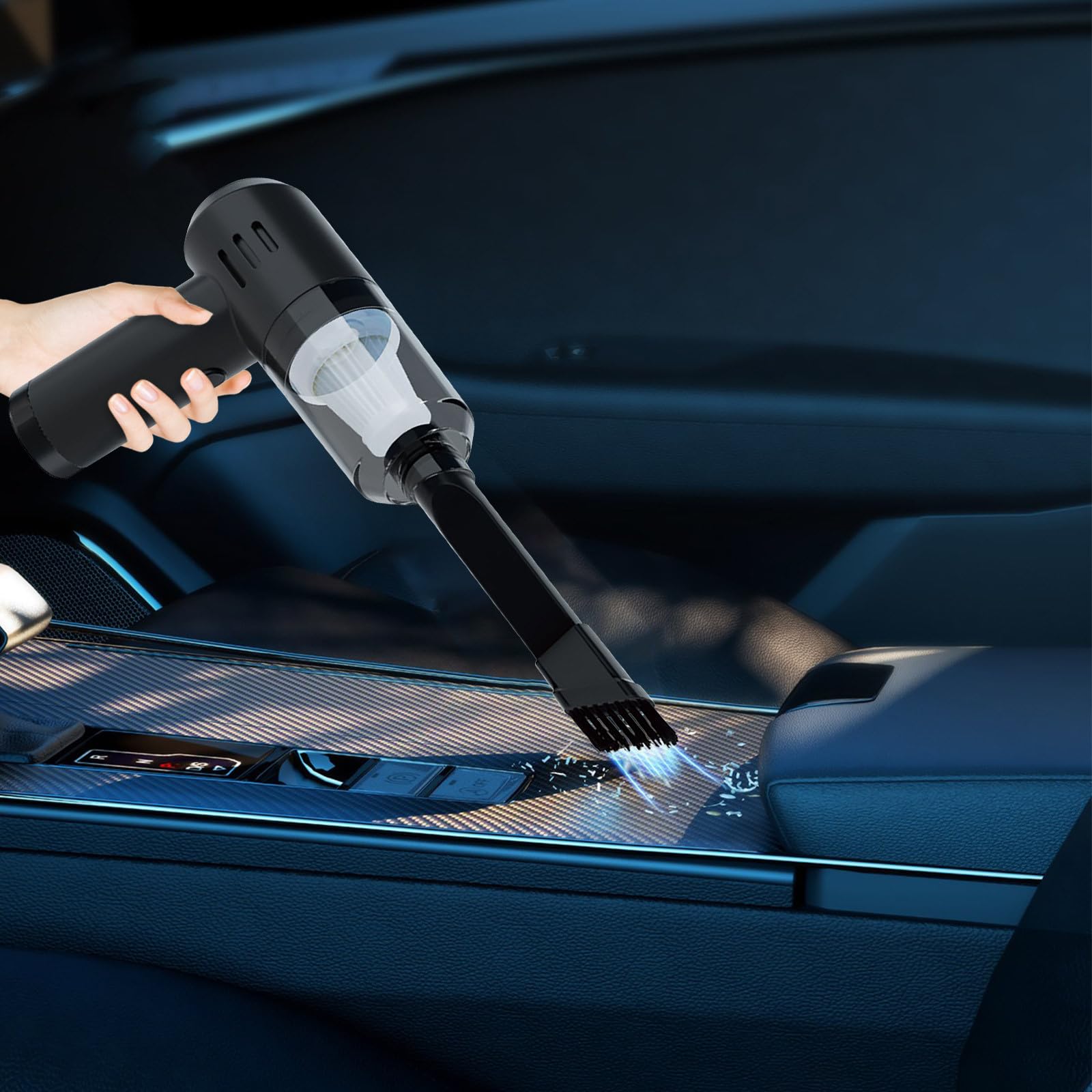 Powerful 90000Pa Handheld Car Vacuum Cleaner - USB Rechargeable Wireless Auto Vacuum for Cars, Home & Office - Perfect for Cleaning Seats, Carpets and Hard-to-Reach Corners (Black)