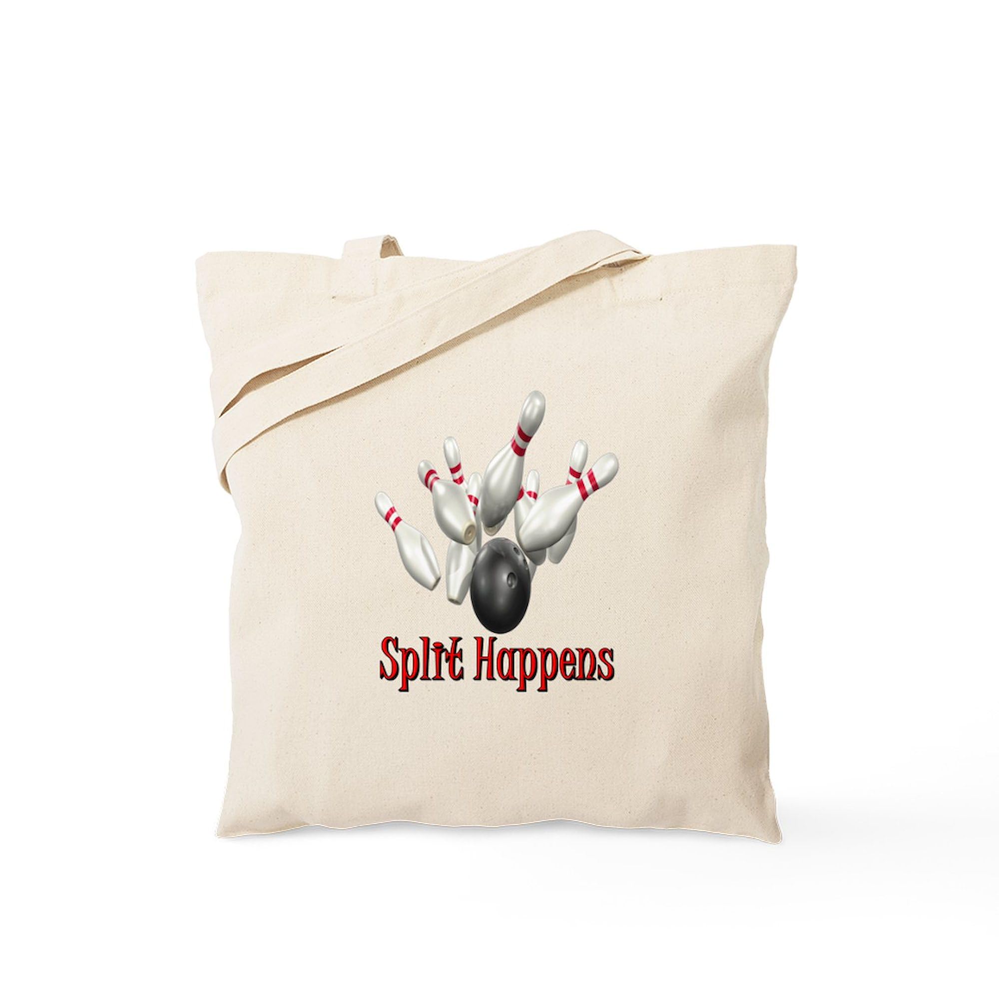 Split Happens Bowling Tote Bag - Natural Canvas Reusable Shopping Tote - Perfect for Bowling, Groceries & Beach Outings