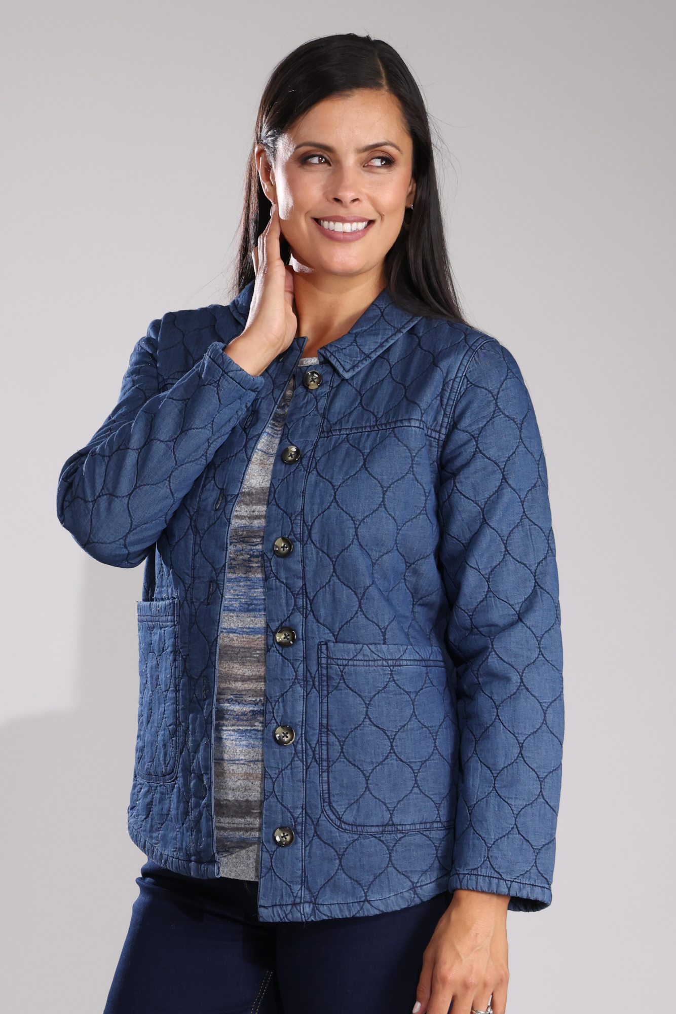 Quilted Lightweight Denim Jacket for Women - Dark Indigo Blue | Stylish Casual Outerwear for Fall & Spring | Perfect for Everyday Wear, Date Nights & Outdoor Activities