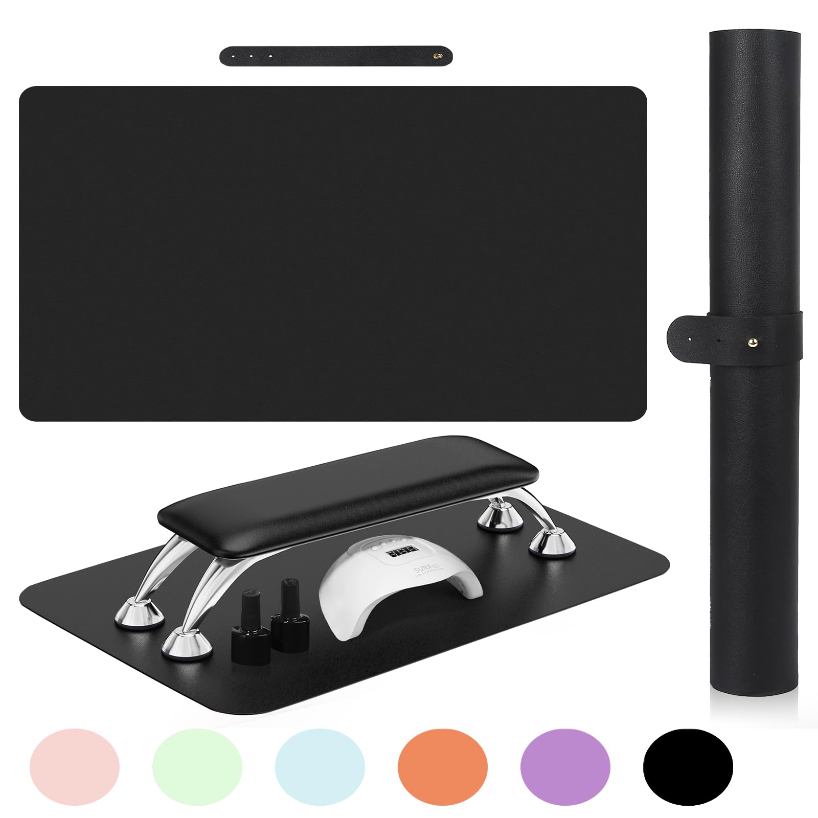 Premium SHIMIDO Nail Art Table Mat - Soft Microfiber Leather Hand Rest Pad for Nail Technicians & DIY Manicures | Non-Slip Workstation Mat for Salon, Home & Professional Use (Black)