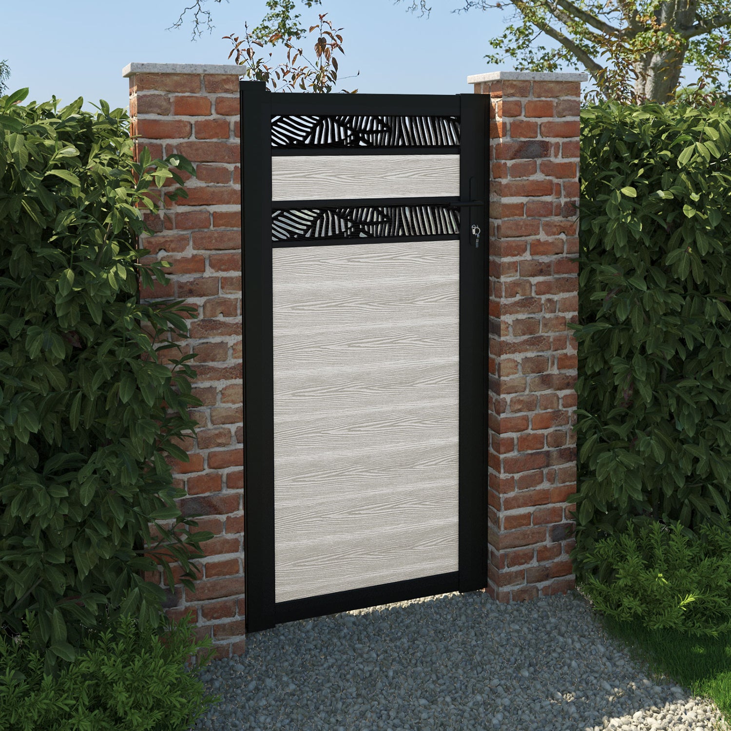 Classic Feather Split Screen Pedestrian Gate - Light Stone Finish for Garden, Patio, and Driveway Entryways | Durable & Stylish Outdoor Fence Gate