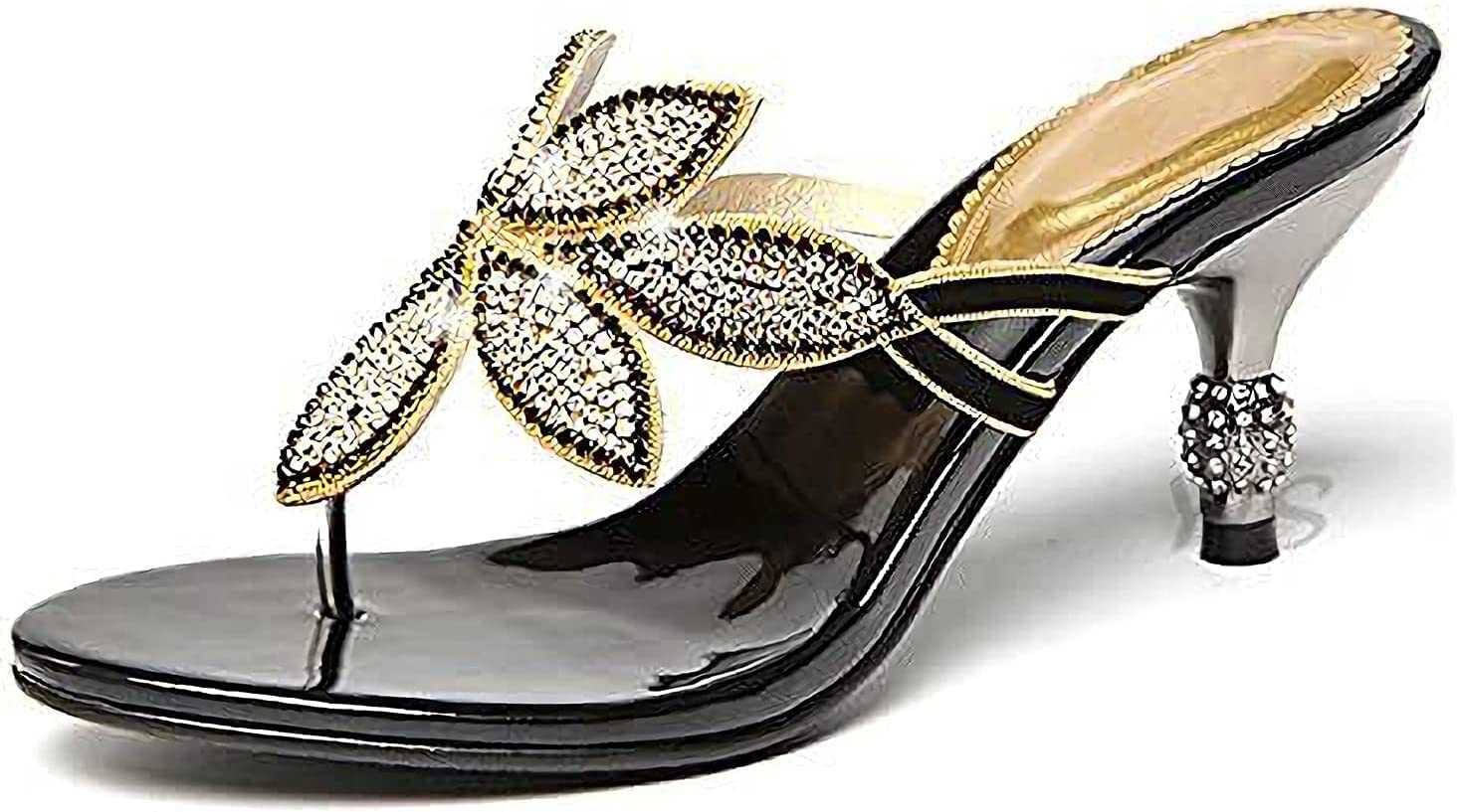 Bevis David Women's Rhinestone Thong Sandals - Comfortable Summer Beach Flip Flops, Anti-Slip Pool Slippers with Ultra Light Leather Straps (Size 41 EU, Black) - Perfect for Beach Vacations, Poolside Lounging & Spa Days