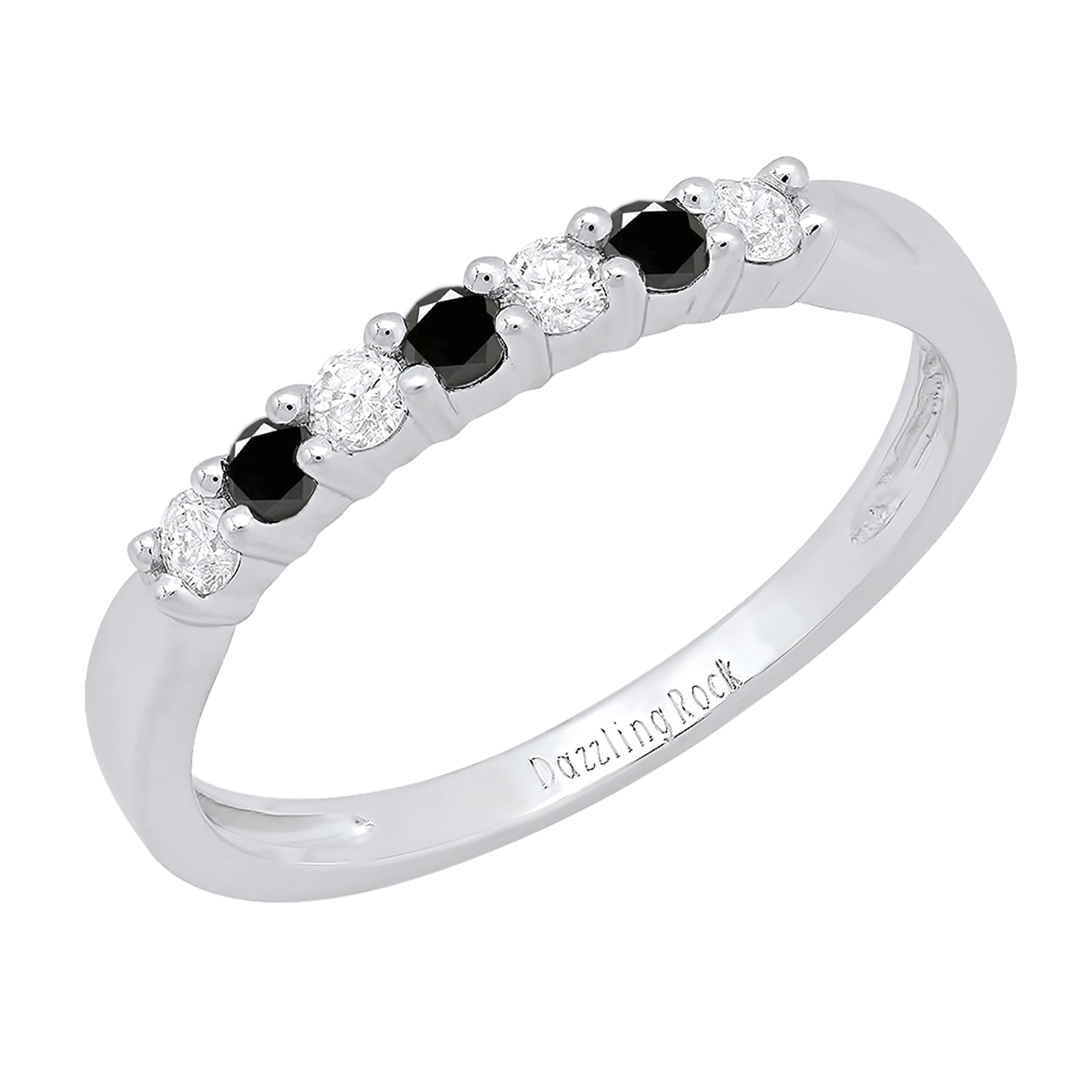 Dazzlingrock 10K White Gold Round Gemstone & Diamond Wedding Band for Women - 7 Stone Elegant Ring for Bridal, Anniversary, and Special Occasions