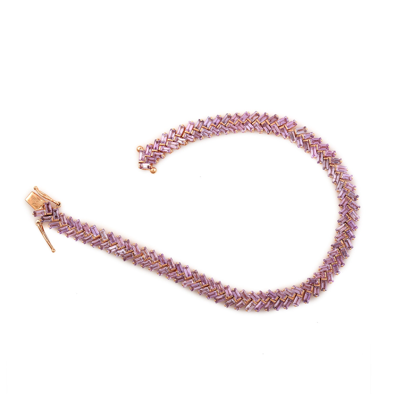 Pink Sapphire Baguette Tennis Bracelet in 14K Yellow Gold - Elegant Zig Zag Design for Women, Perfect Gift for Anniversary, Birthday & Special Occasions