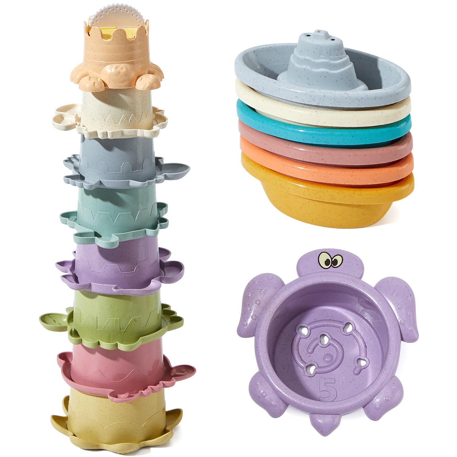 14 PCS Non-Toxic Bath Toys for Toddlers Ages 1-3 | Mold-Free Bathtub & Water Table Toys Set with Boats & Cups | Early Learning Educational Gift for Babies 6-12 Months | Perfect for Sensory Play & Bath Time Fun