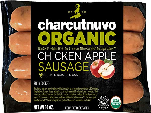 Organic Chicken Apple Sausage - 10oz, 5 Pack - Non-GMO, No Antibiotics, Gluten-Free, Dairy-Free - Healthy Cooked Sausage for Breakfast, BBQ, and Meal Prep - Made in USA with U.S.-Raised Chicken