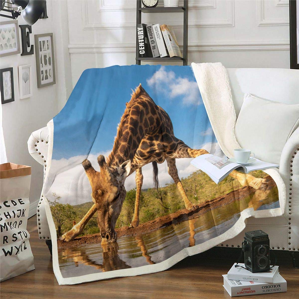 Giraffe Sherpa Fleece Throw Blanket 30x40 Inch - Ultra Soft Zoo Animal Print Plush Blanket for Sofa, Couch & Bed | Safari Wild Theme Cozy Blanket for Baby, Kids Room Decor & Winter Warmth