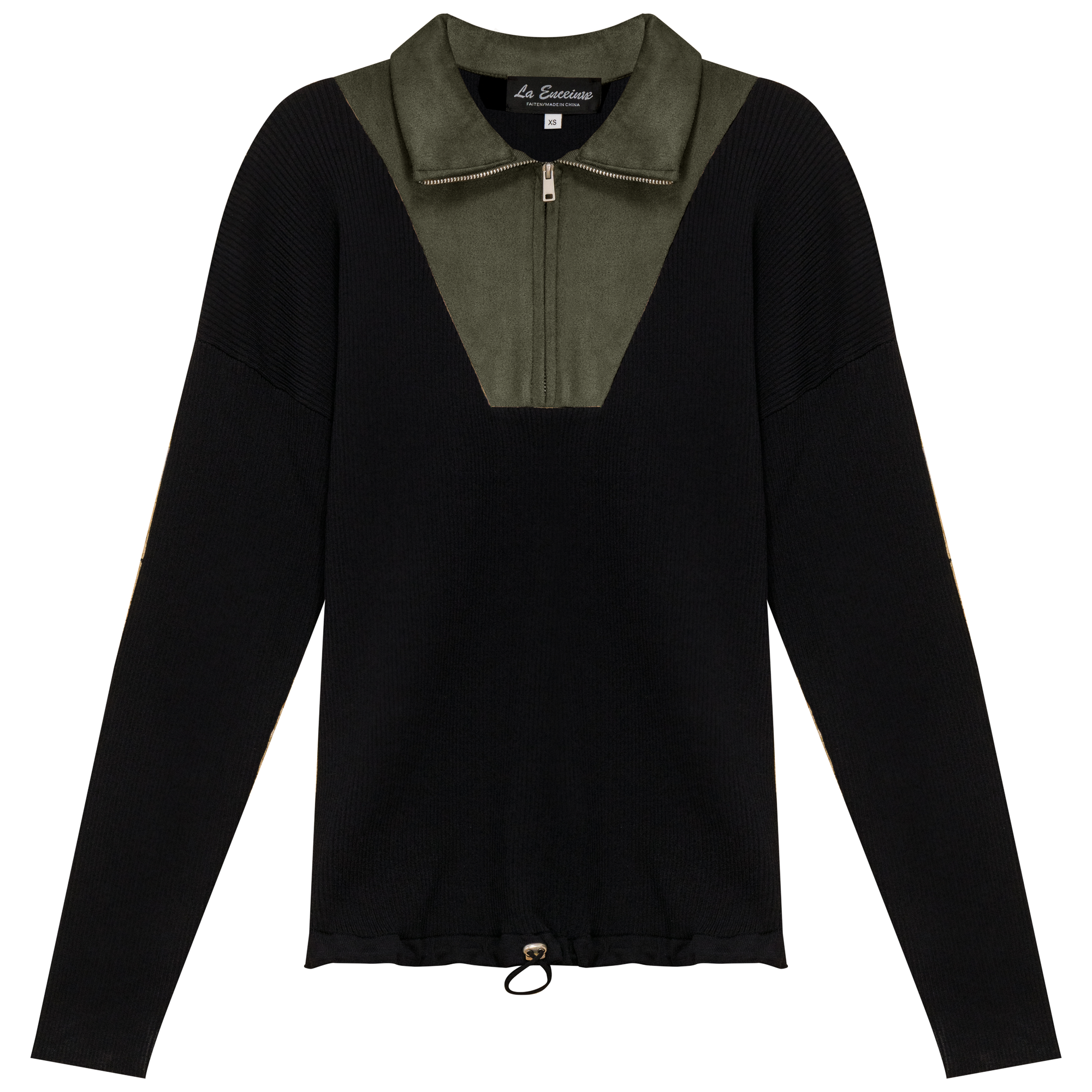 Maternity Ribbed Knit Zipper Bungee Sweater - Stretchy Comfort for Pregnancy - Perfect for Casual Wear & Nursing