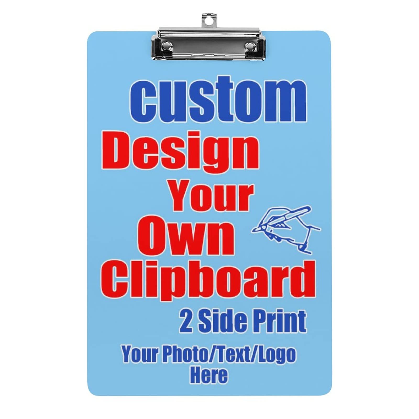 Custom Personalized Clipboard with Photo, Logo & Text - A4 Letter Size Clip Board for Office, Work, School, Gifts | Ideal for Meetings, Presentations & Daily Organization (Light Sky Blue)