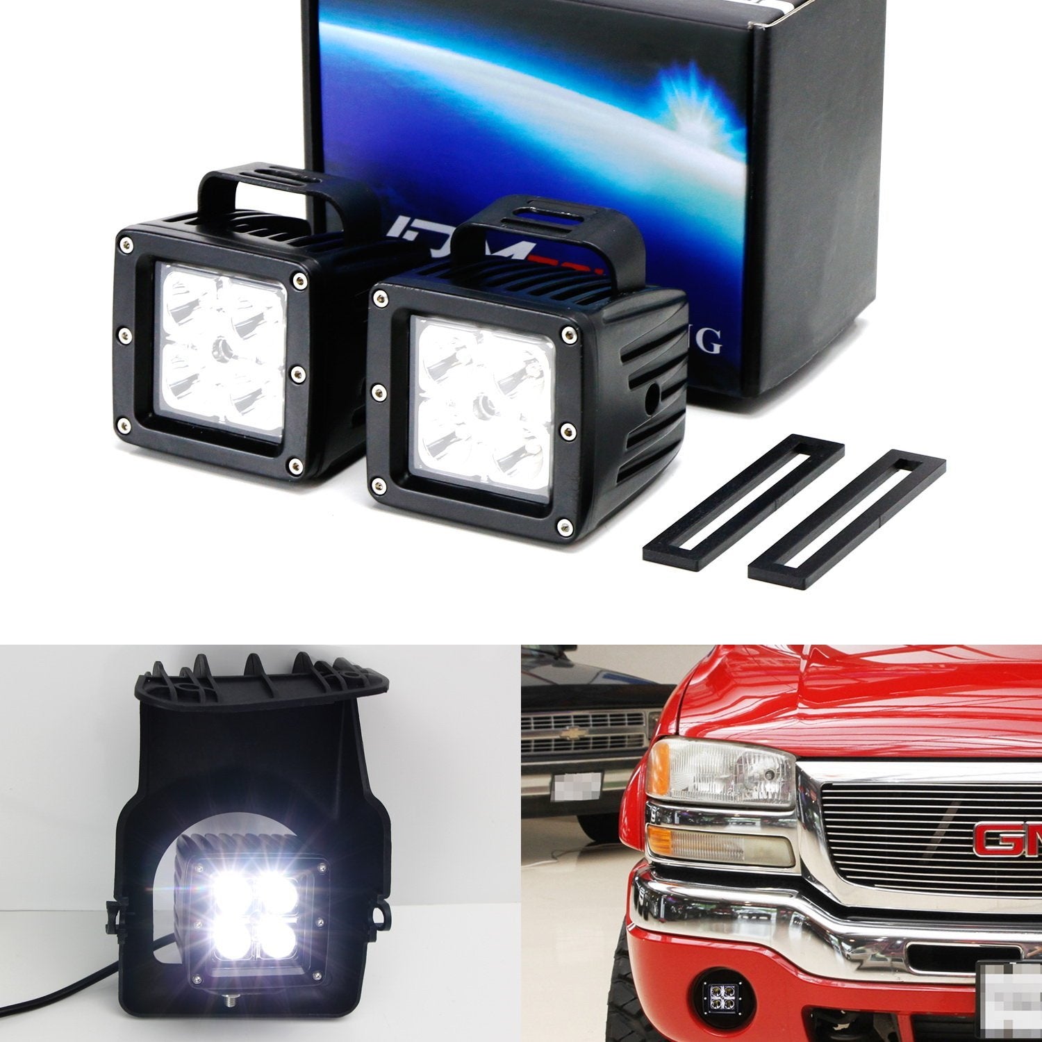 40W CREE LED Pods with Fog Light Opening Brackets & Wiring Kit - Compatible with 2003-2006 GMC Sierra 1500 - Off-Road Lighting, Fog Light Replacement, Truck Accessories