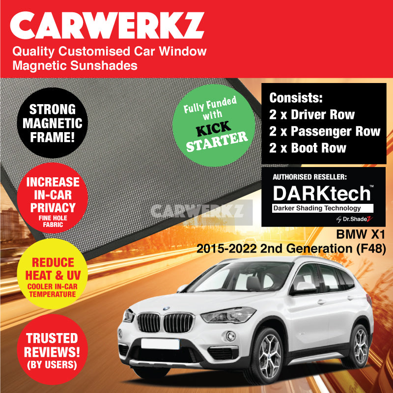 Dr Shadez DARKtech Custom Magnetic Sunshades for BMW X1 2015-2022 F48 (2nd Gen) SUV - UV Protection & Heat Reduction for Germany Models - Perfect for Road Trips & Daily Commuting
