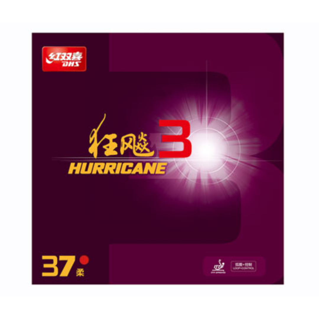 DHS Hurricane 3 Table Tennis Rubber (37° Soft) - Premium Spin & Speed for Competitive Play