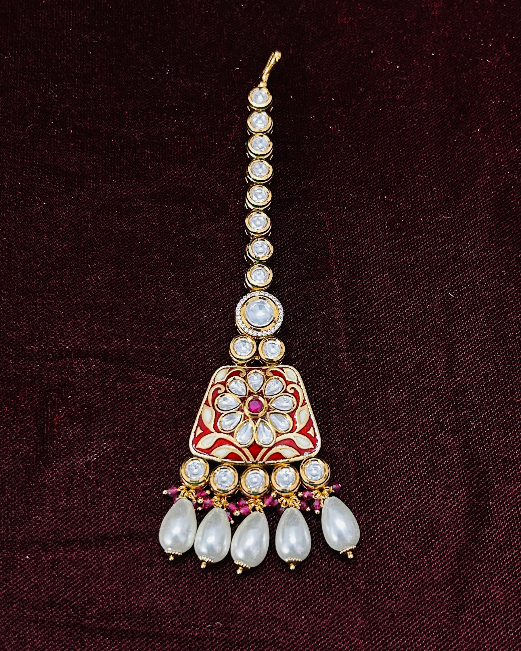 Royal Kundan Mang Tikka Gold Plated Bridal Hair Jewelry - Elegant Indian Wedding Headpiece for Brides, Mehendi & Sangeet Ceremonies (Design D119)