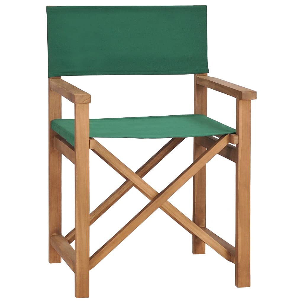 Queen.Y Folding Director's Chair - Portable Teak Wood Camping Chair with Fabric Seat for Outdoor, Patio, Beach, Fishing & Sports | Collapsible Armchair for Home, Garden & Travel (Brown-Green)