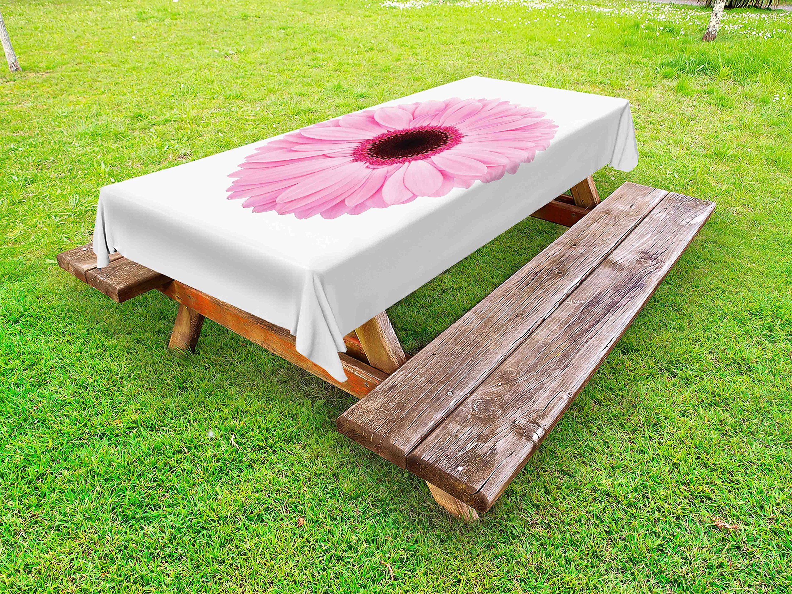 Ambesonne Pink and White Outdoor Tablecloth - Classic Gerbera Daisy Floral Design, Washable Picnic Table Cover 58