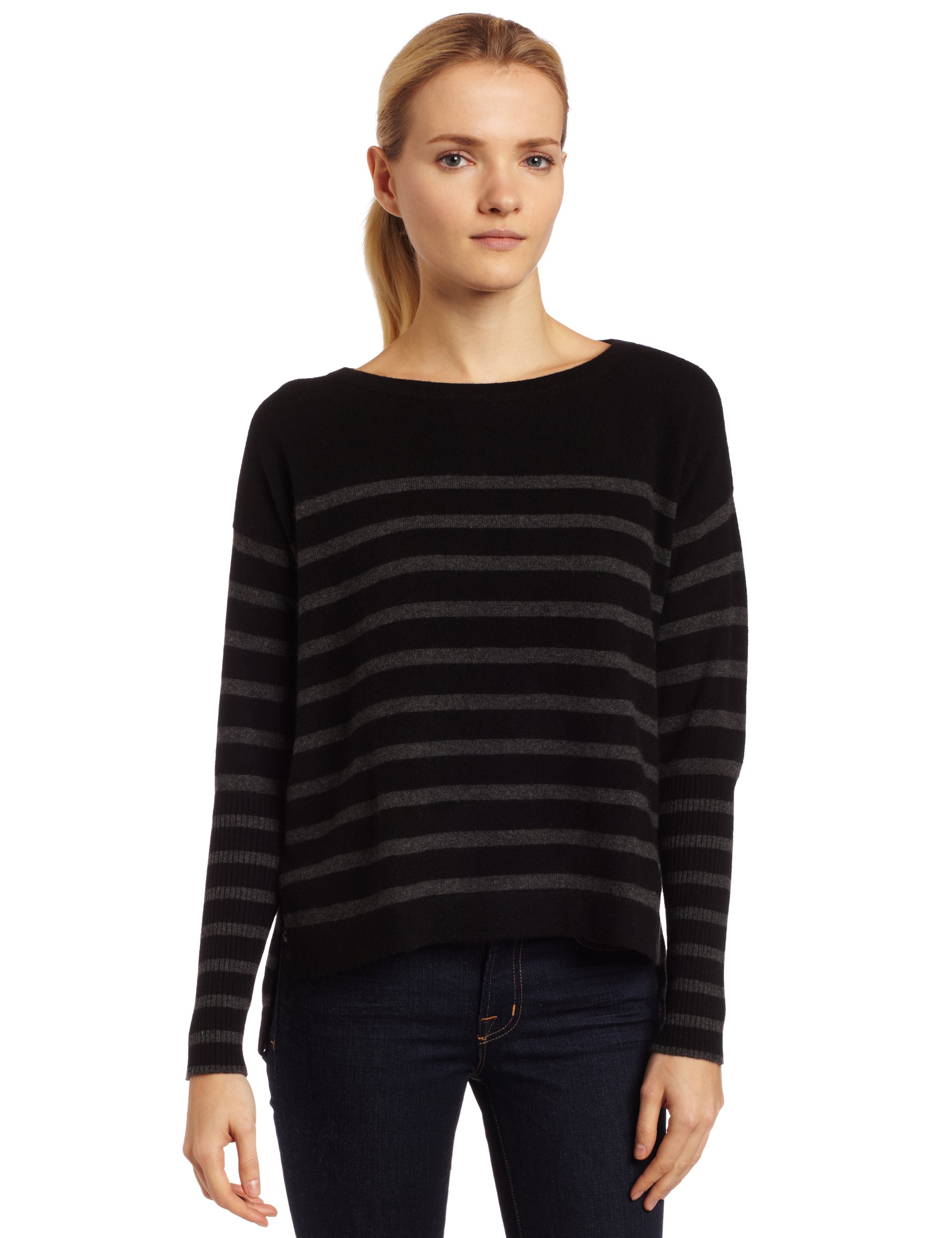 525 America Women's Cashmere Crop Stripe Sweater - Soft & Cozy Knit Top for Fall & Winter - Perfect for Casual Outings & Office Wear
