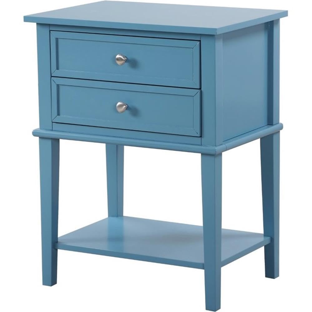 Pemberly Row Contemporary Solid Wood 2-Drawer Nightstand in Teal - Modern Bedside Table for Bedroom, Guest Room & Nursery Storage