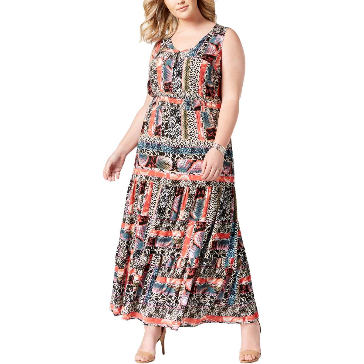 Plus & Petite Plus Size Printed Boho Maxi Dress for Women - Flowy Long Bohemian Summer Dress with Pockets - Perfect for Beach Vacations, Music Festivals & Casual Outings