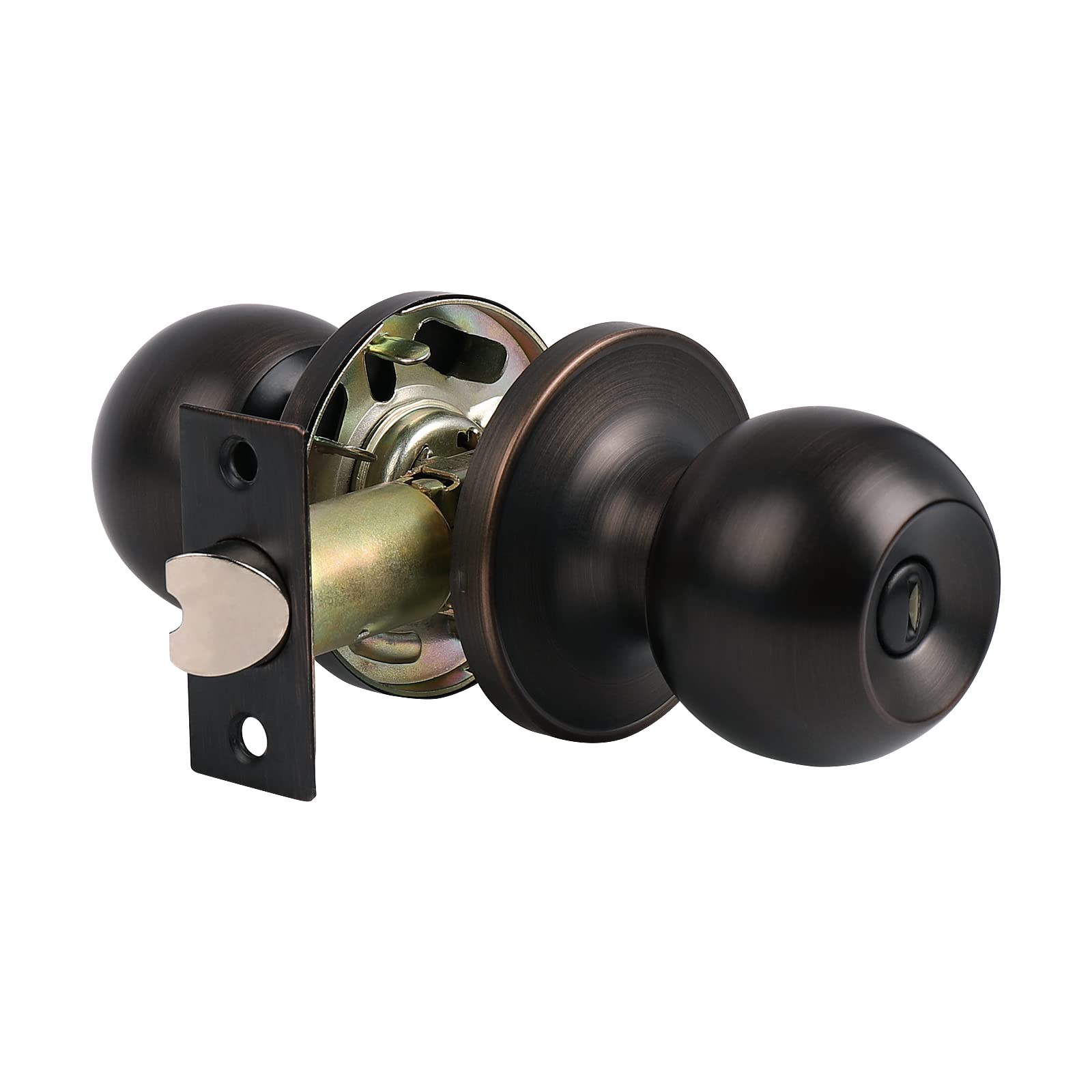 KNOBWELL 4-Pack Modern Privacy Door Knobs with Lock - Oil Rubbed Bronze Interior Bedroom & Bathroom Door Handles - Perfect for Home, Office, and Commercial Spaces
