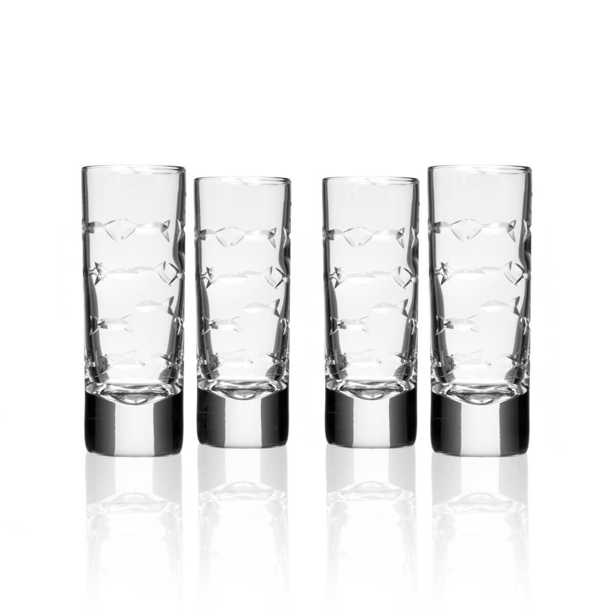 School of Fish 2.5oz Cordial Shot Glass Set of 4 - Perfect for Cocktails, Liquor Tasting & Party Drinking Games