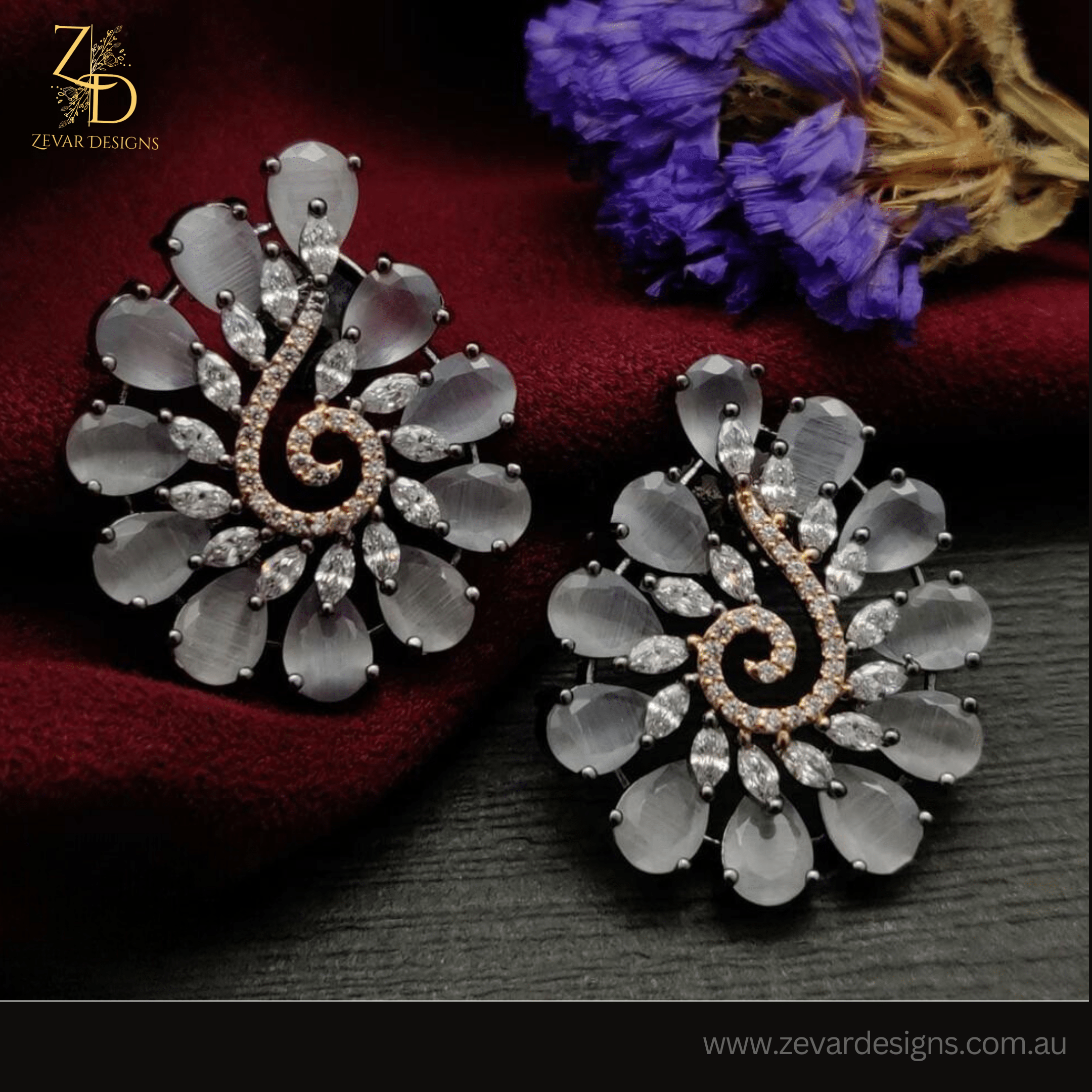 Dual Finish AD Studs - Grey | Premium Quality Stud Earrings for Women | Perfect for Casual Wear, Parties & Gifts