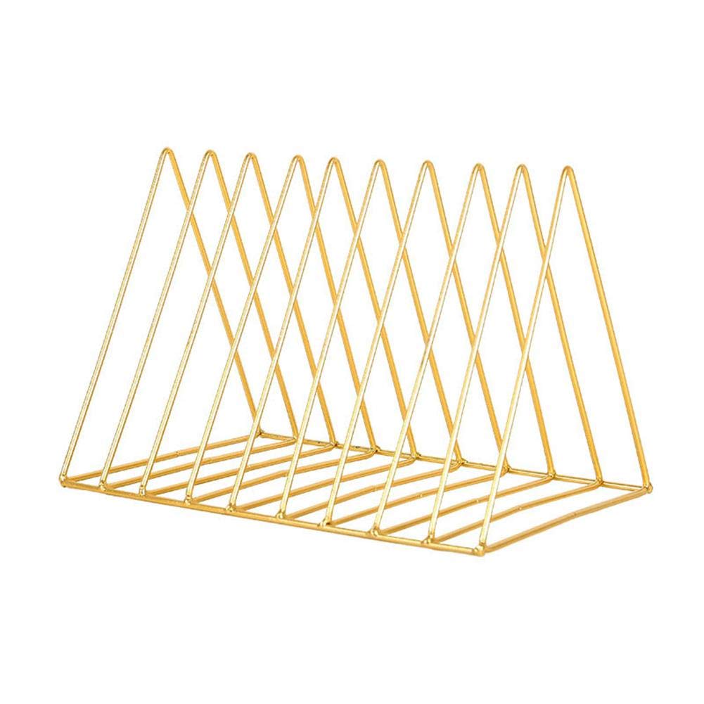 Iron Triangle Magazine Holder Rack - Multifunctional Desktop Bookshelf & File Organizer for Home Office Decor (Gold) | Perfect for Organizing Books, Magazines, Office Supplies & Decorative Display