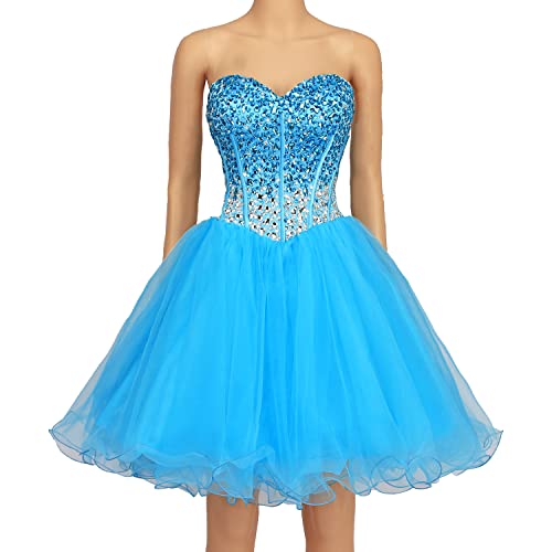 Elegant Strapless A-Line Prom Dress with Blue Crystal Embellishments - Perfect for Homecoming, Short Party Dresses for Women | Ideal for Prom Night, Cocktail Parties & Special Occasions