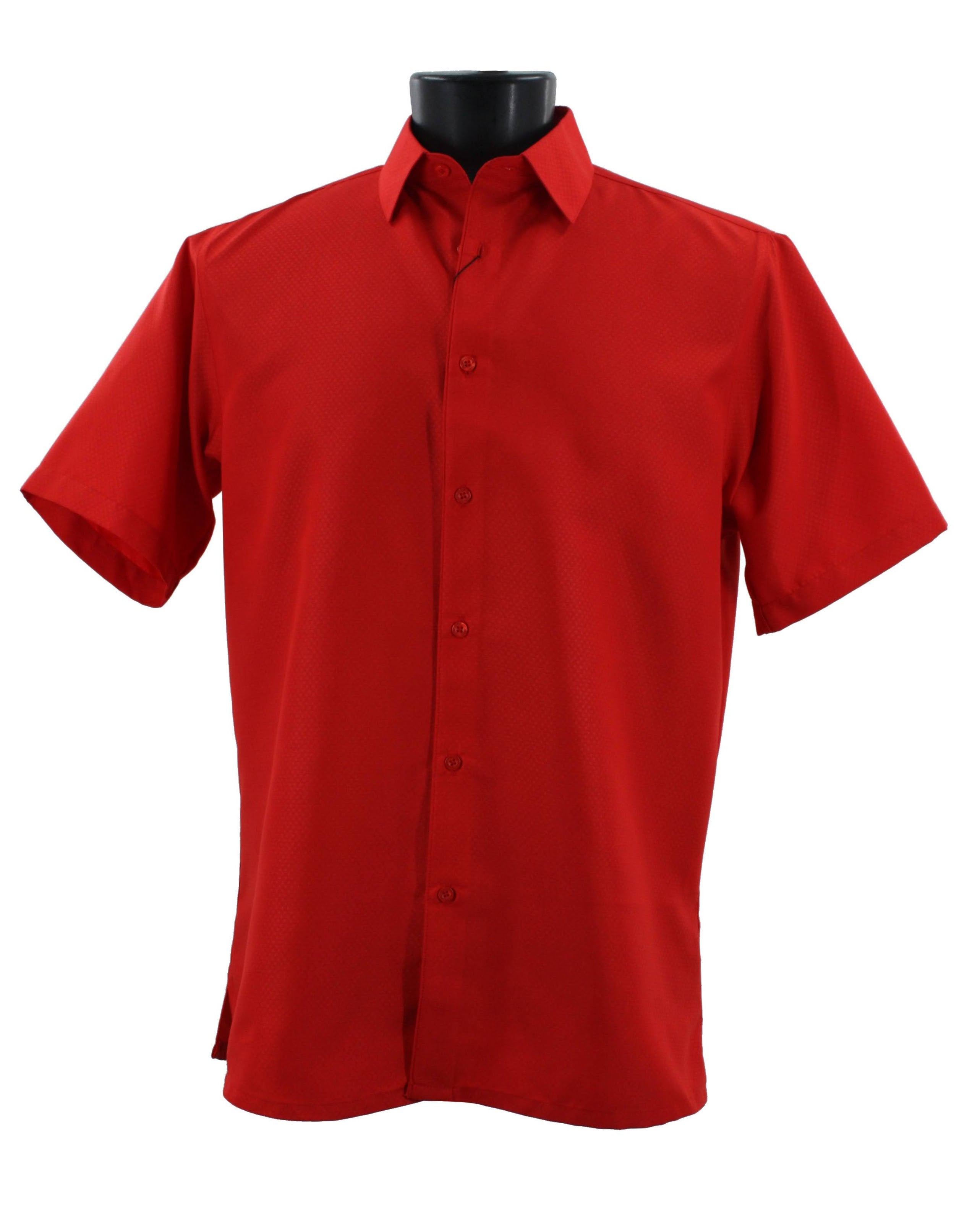 Bassiri Men's Short Sleeve Casual Shirt - Slim Fit Button Down Top in Red (B2026) | Perfect for Office, Date Night & Summer Outings