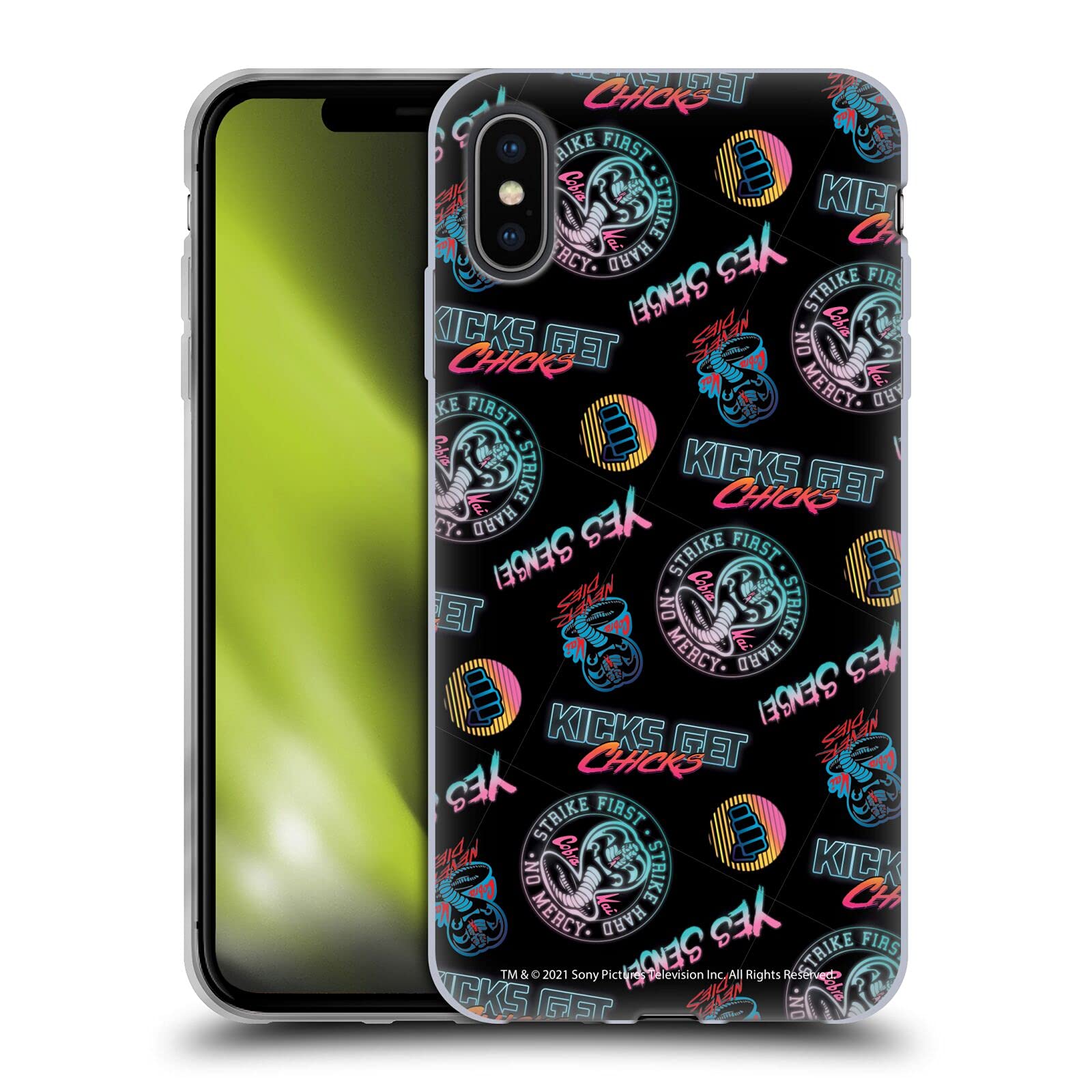 Head Case Designs Cobra Kai Strike Hard iPhone Xs Max Case - Officially Licensed Soft Gel Phone Cover with Logo Pattern for Fans, Protection & Style