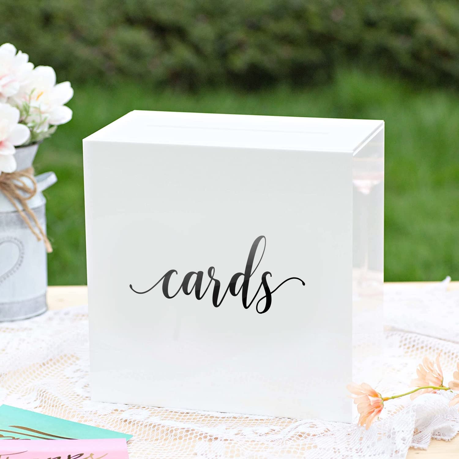 Elegant White Acrylic Wedding Card Box 10x10x5.5 Inch - Large Money Gift Box for Wedding Receptions, Bridal Showers, Birthday Parties & Memory Keepsakes | Perfect for Wishing Wells, Guest Books and Special Occasion Gift Collections