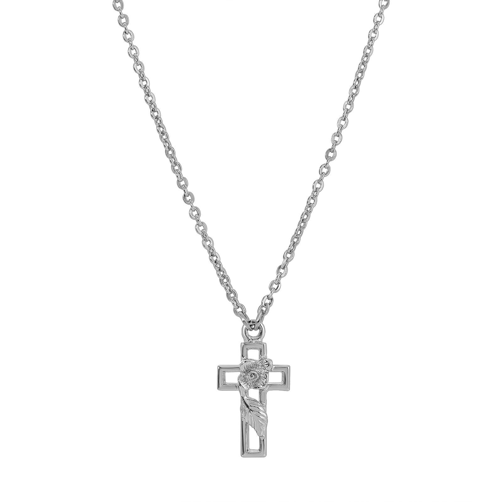 1928 Jewelry Rose and Leaf Cross Pendant Necklace - 16