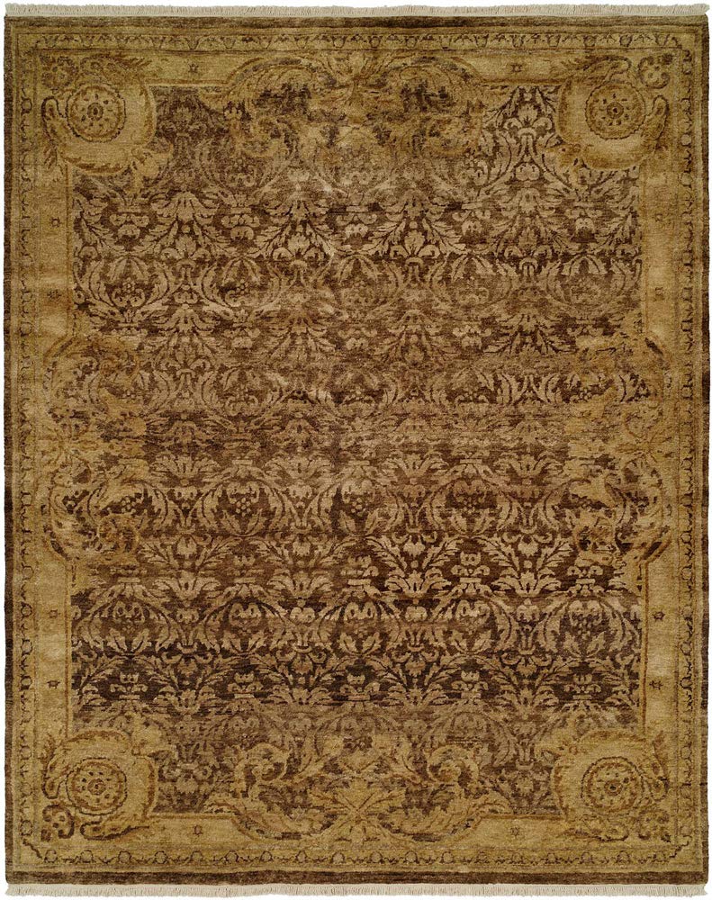 Kalaty Tuscany Brown & Gold Hand-Knotted Wool Area Rug 6'x9' - Luxurious Persian Style Rug for Living Room, Bedroom & Office Decor
