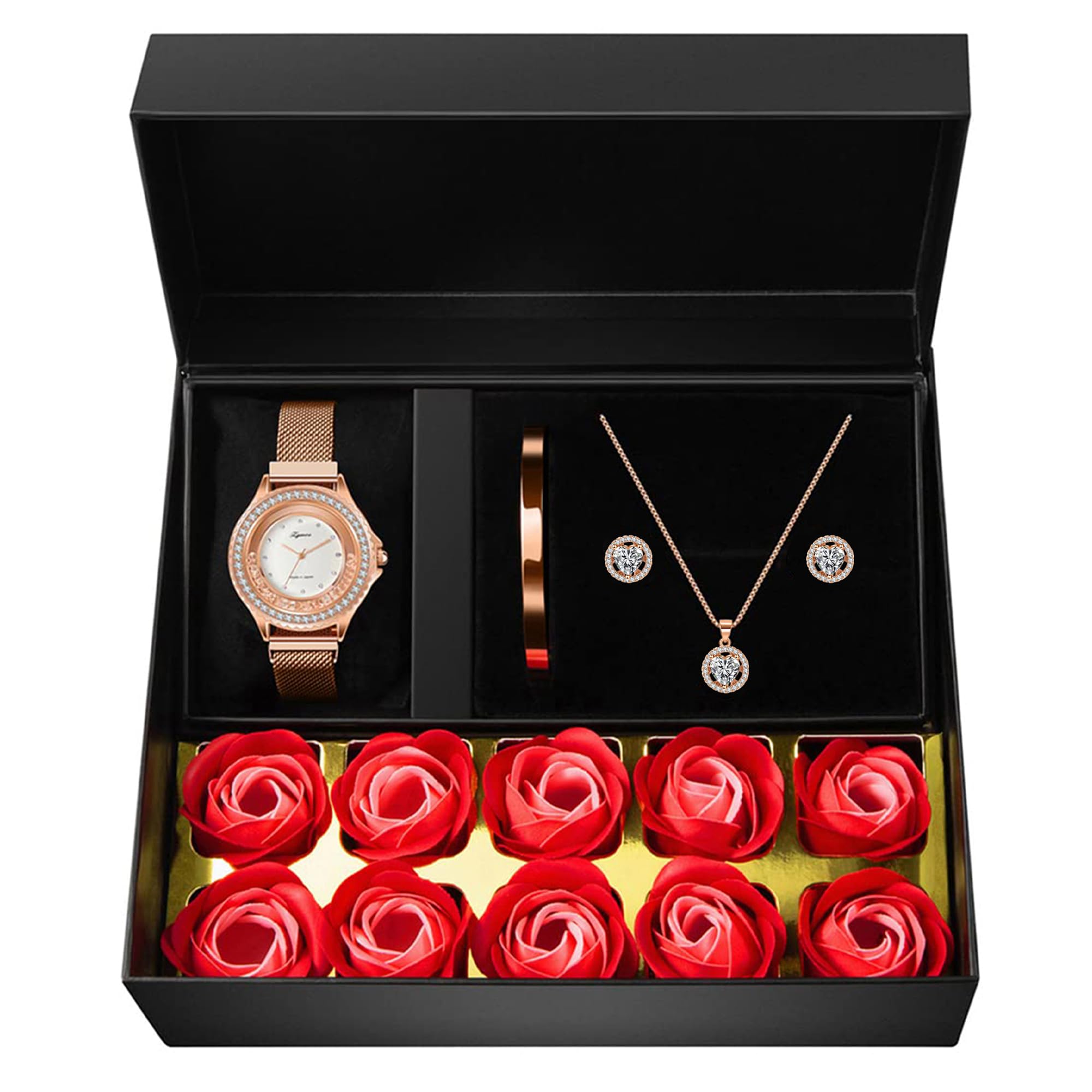 Sego Alchemy Rose Gold Watch & Jewelry Set for Women - 4 Piece Necklace, Earrings, Bracelet & Watch Gift Set for Mom, Wife, Girlfriend | Perfect for Birthdays, Anniversaries & Special Occasions