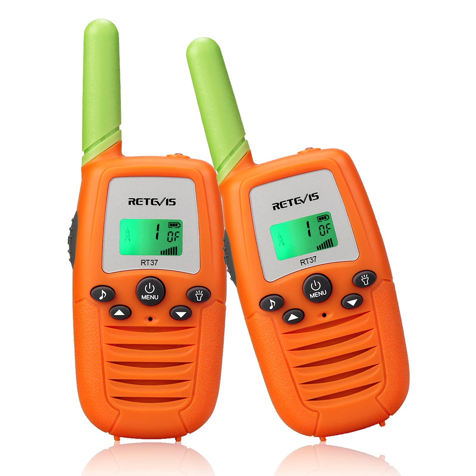 Retevis RT37 Kids Walkie Talkies - 22 Channel Colorful Toy Two-Way Radios for Boys & Girls Ages 6-12 with LED Flashlight, Long Range Communication - Perfect for Outdoor Camping, Family Parties & Backyard Adventures (Orange, 2 Pack)