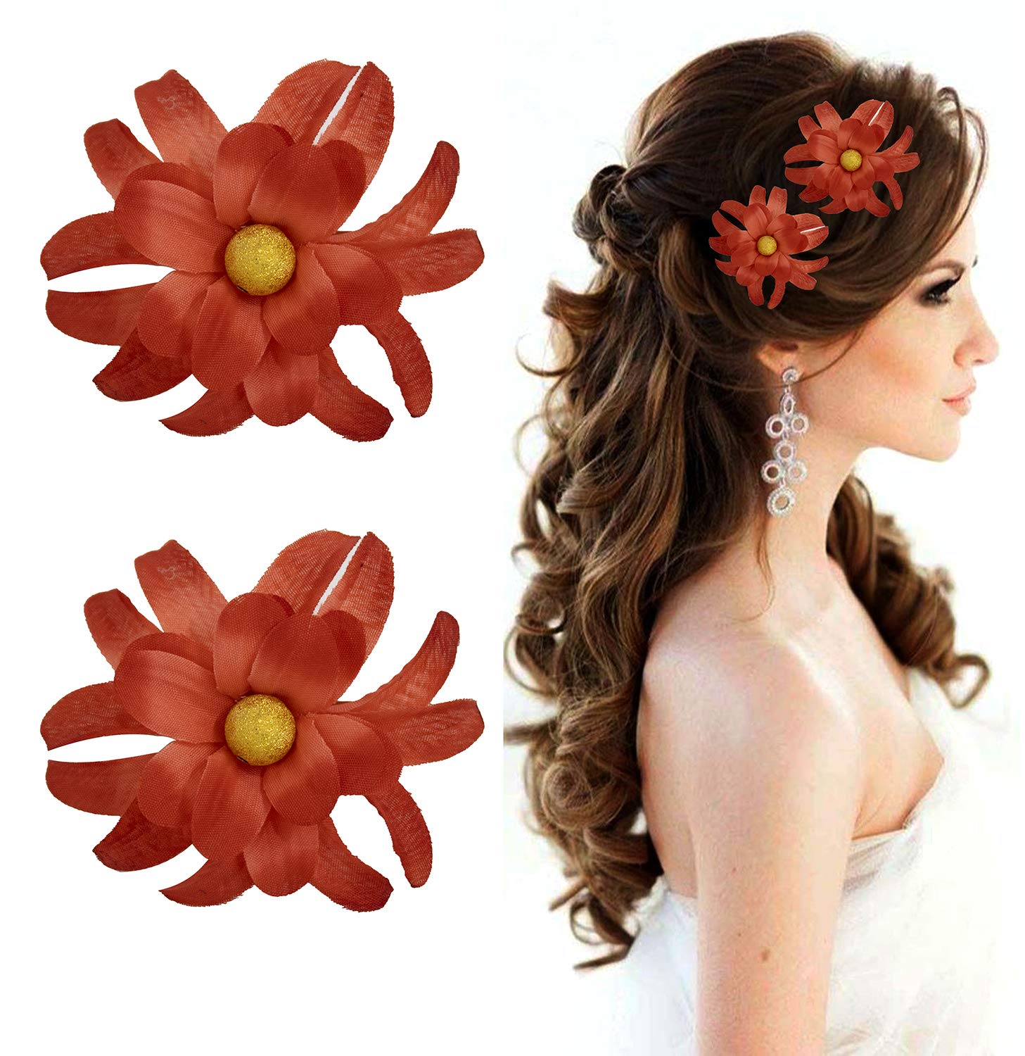 Kabello Flower Hair Clips for Women - 2pc Colorful Hair Accessories for Parties & Weddings