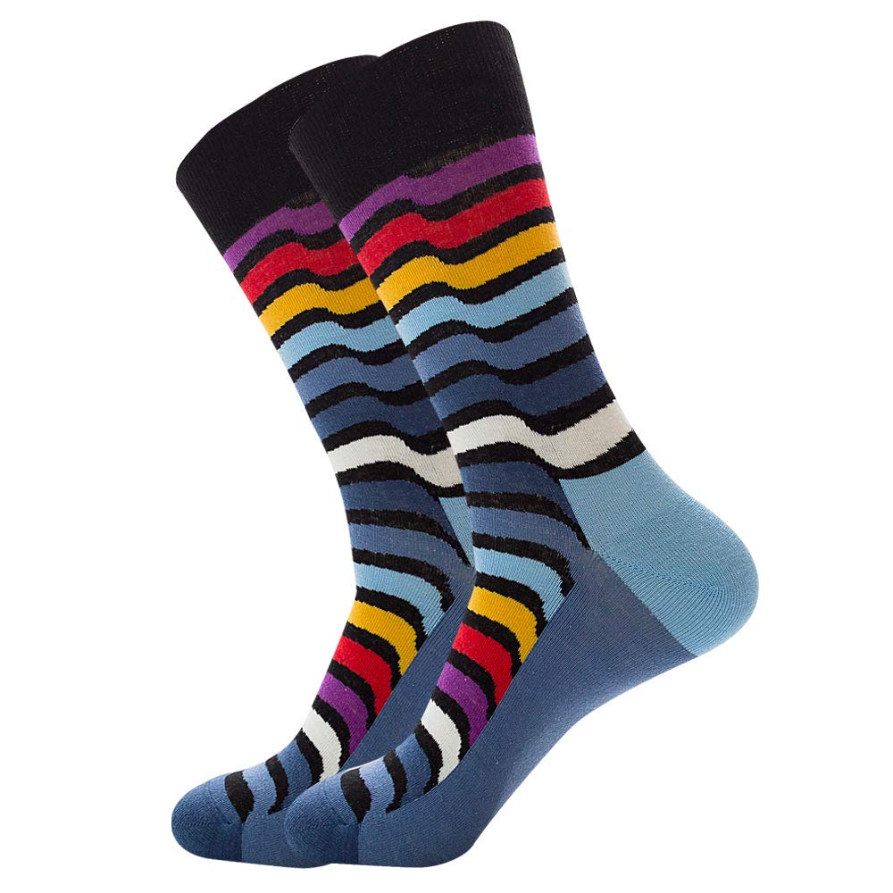 Men's Plaid Diamond Striped Socks - Breathable Cotton Crew Socks for Casual Wear, Work & Outdoor Activities