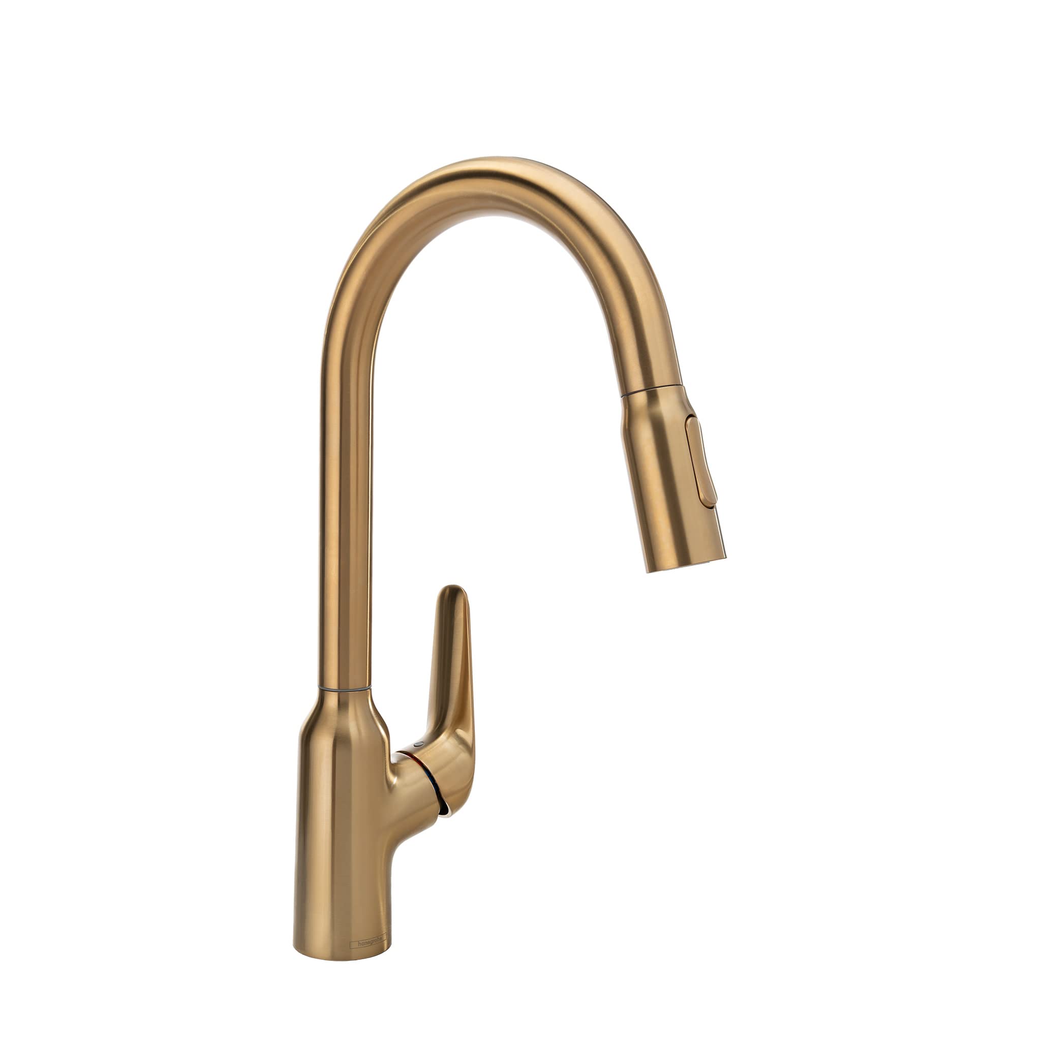 Hansgrohe Focus N Gold High Arc Pull Down Kitchen Faucet with Sprayer - Brushed Gold Finish - Modern Faucet for Kitchen Sink (Model 71800251) - Perfect for Cooking, Washing Dishes & Food Prep