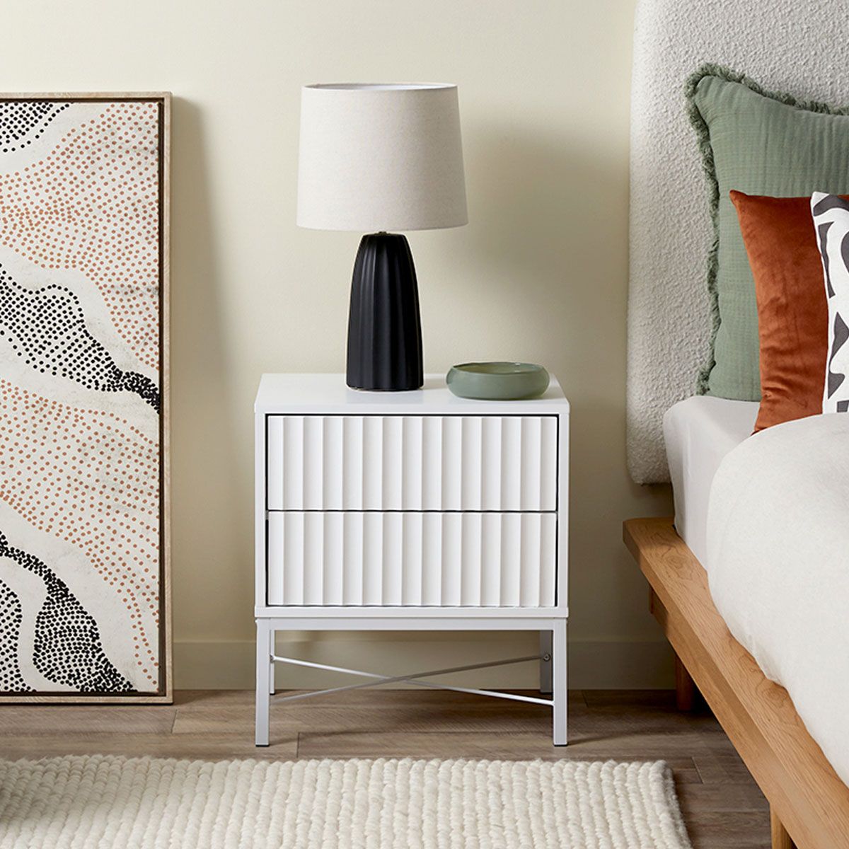 Modern White Nyla Bedside Table - Nightstand with Storage for Bedroom, Living Room & Office - Compact & Stylish Furniture for Small Spaces