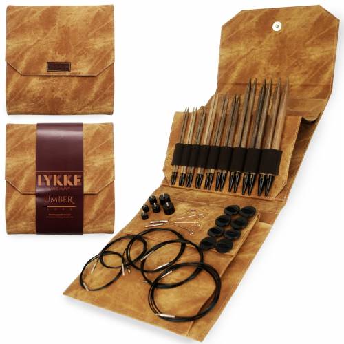 Lykke Umber Interchangeable Circular Knitting Needle Set - 5 Sizes with Storage Case | Perfect for Knitting Sweaters, Socks, and Hats | Premium Wooden Needles for Smooth Stitching