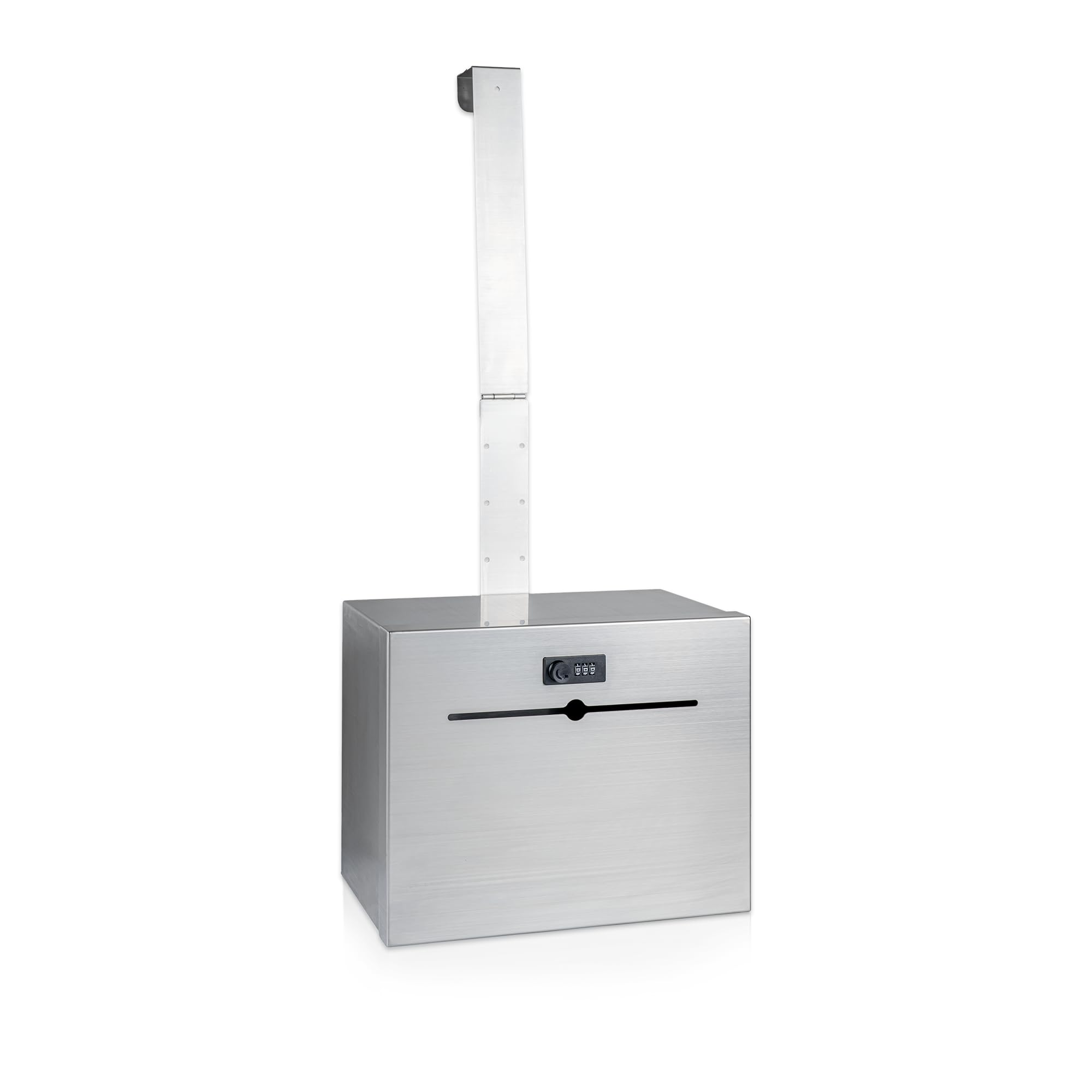 Pochar Over-the-Door Stainless Steel Drop Box - Secure Specimen Container, Payment & Key Drop Off, Night Deposit Box - Adjustable Height, Wall Mountable with Removable Hinge (Silver) - Ideal for Offices, Hospitals, Schools & Secure Package Delivery