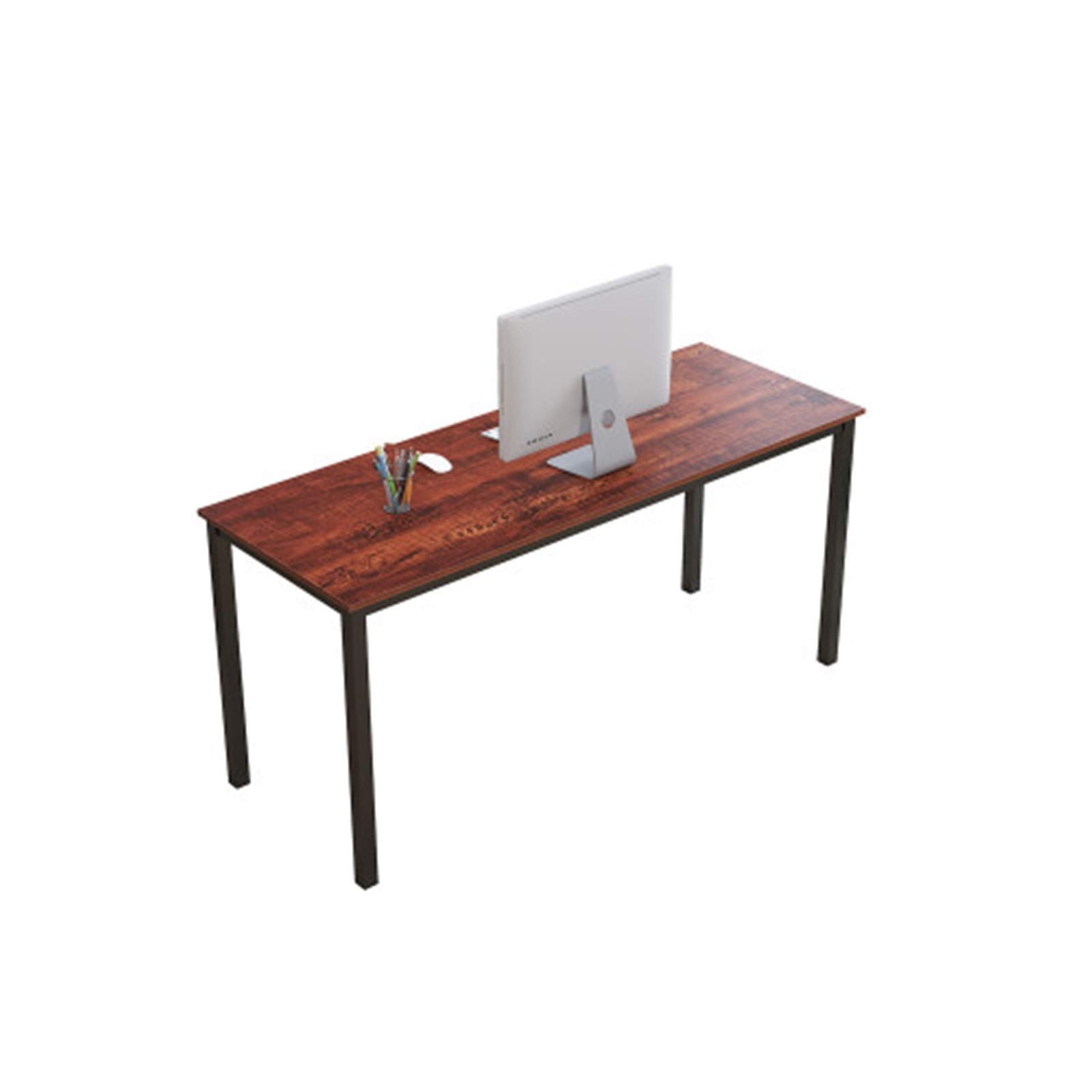 Modern Small Office Desk with Shelves & Storage - 63 Inch Square Study Desk in Sandalwood for Home Office, Dorm Room, or Workspace