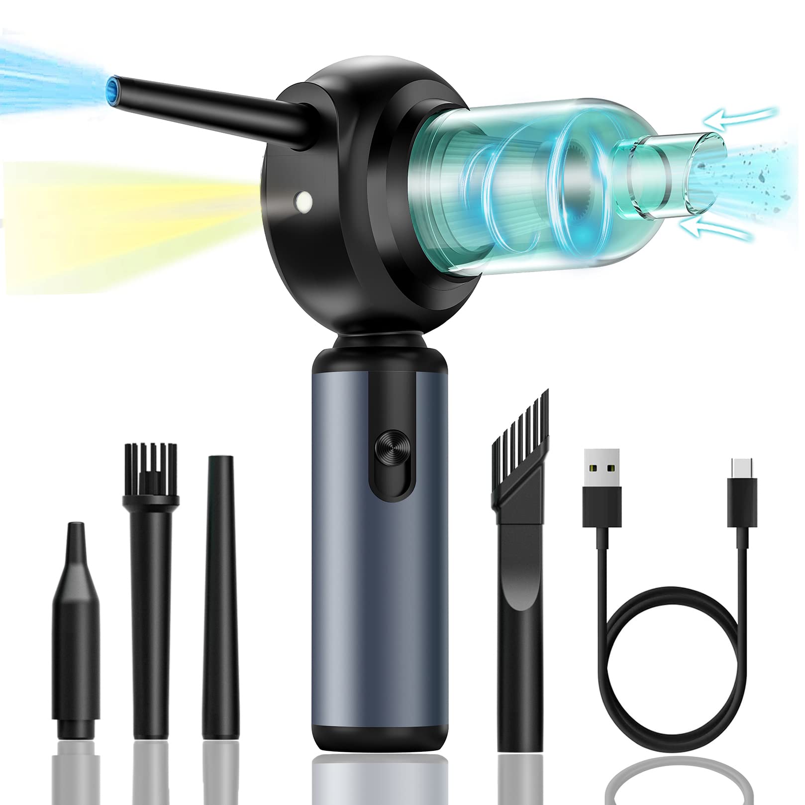 Mallbaola Electric Air Duster 50000RPM - Rechargeable Cordless Air Blower & Vacuum Cleaner 2-in-1 for Computer, Keyboard, Camera Cleaning | Replaces Compressed Air Cans | Perfect for Electronics, Office & Home Use