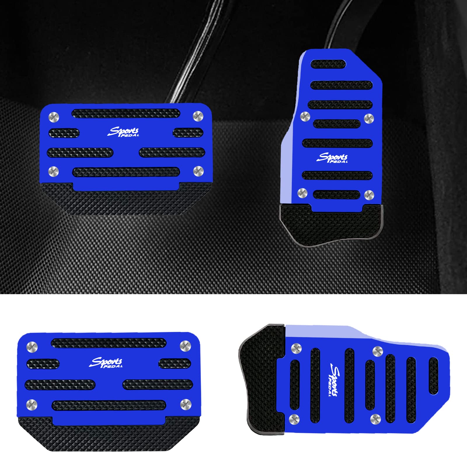 2PCS Universal Automatic Transmission Pedal Covers Kit - Aluminum Alloy Non-Slip Brake & Gas Pedal Pads for Cars, SUVs, ATVs (Blue) | Sporty Interior Upgrade for Enhanced Driving Comfort & Safety
