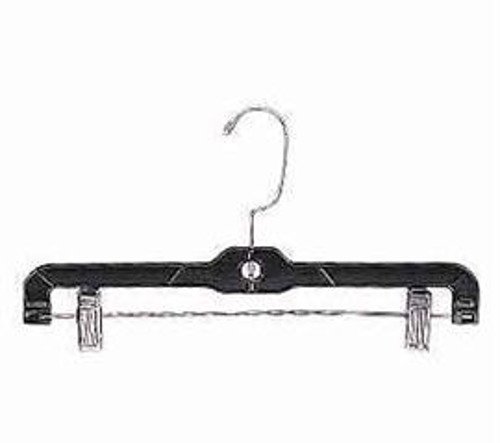 100-Pack Black Plastic Skirt & Pant Hangers with Strong Padded Clips (14 Inch) - Space-Saving Closet Organizers for Wardrobe Storage