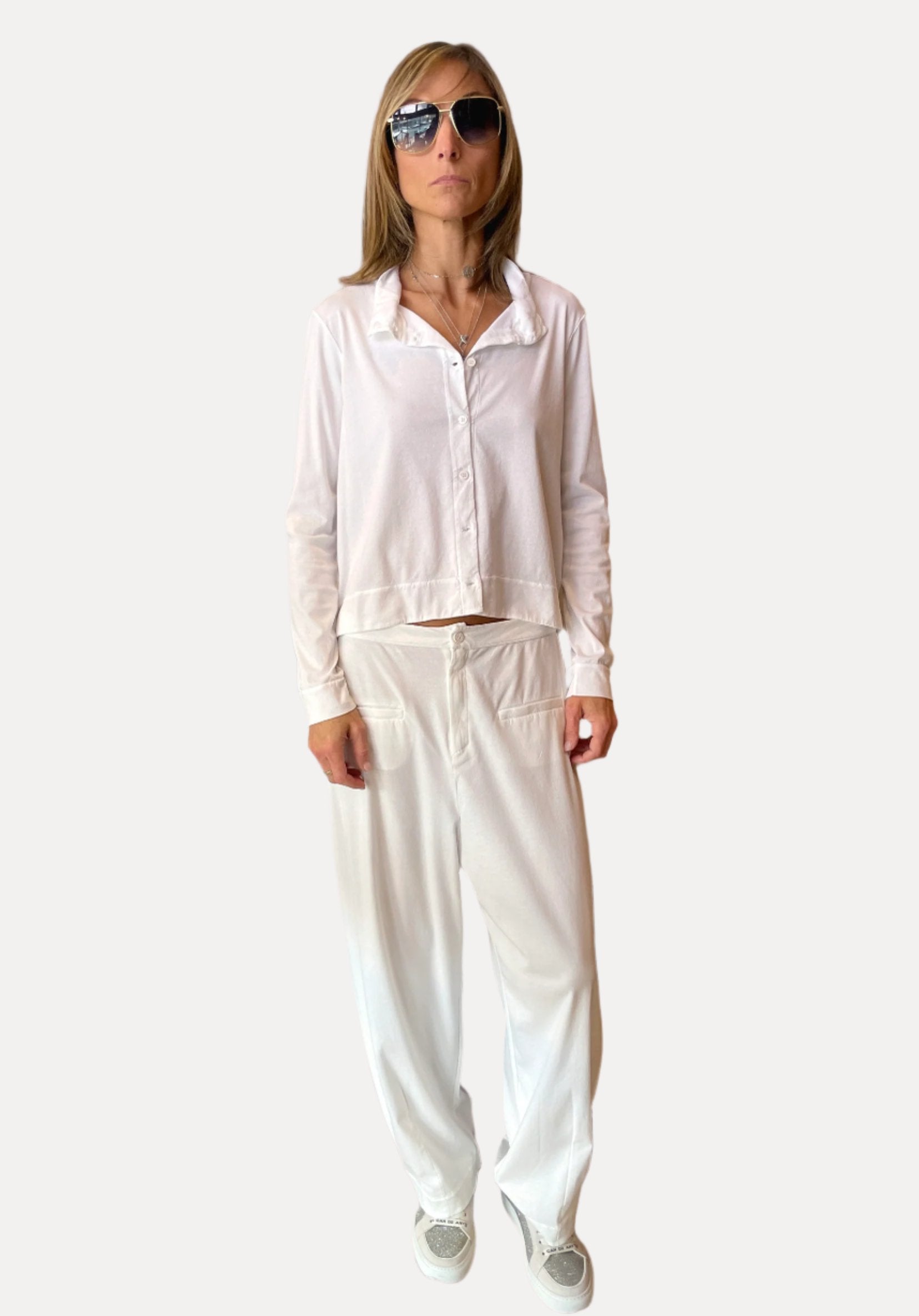 Comfort Fit Stretch Cotton Jersey Trousers for Women - Soft & Breathable White Pants for Casual Wear, Lounge, Office & Travel